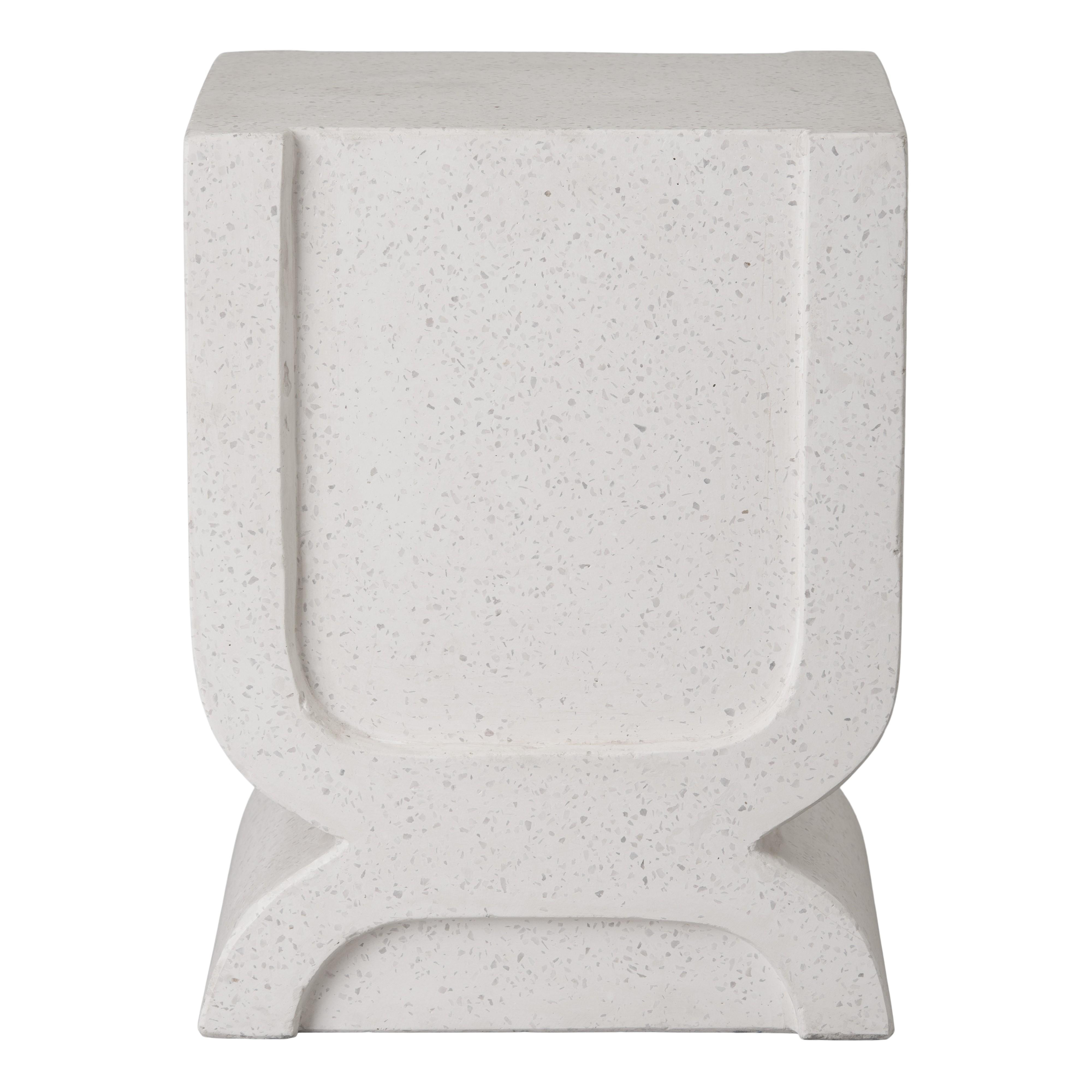 Uri 18 in. Square White Terrazzo Garden Stool