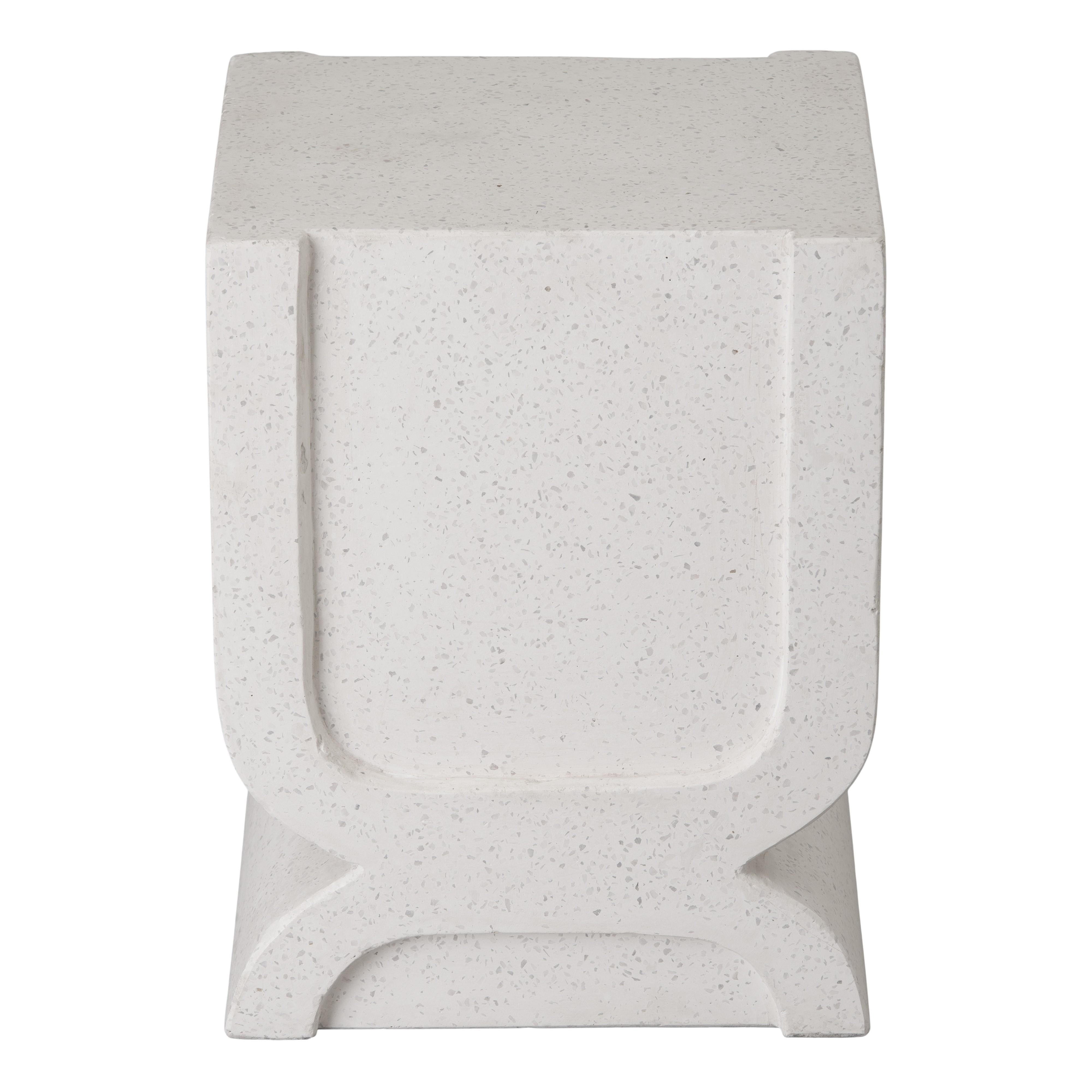 Uri 18 in. Square White Terrazzo Garden Stool