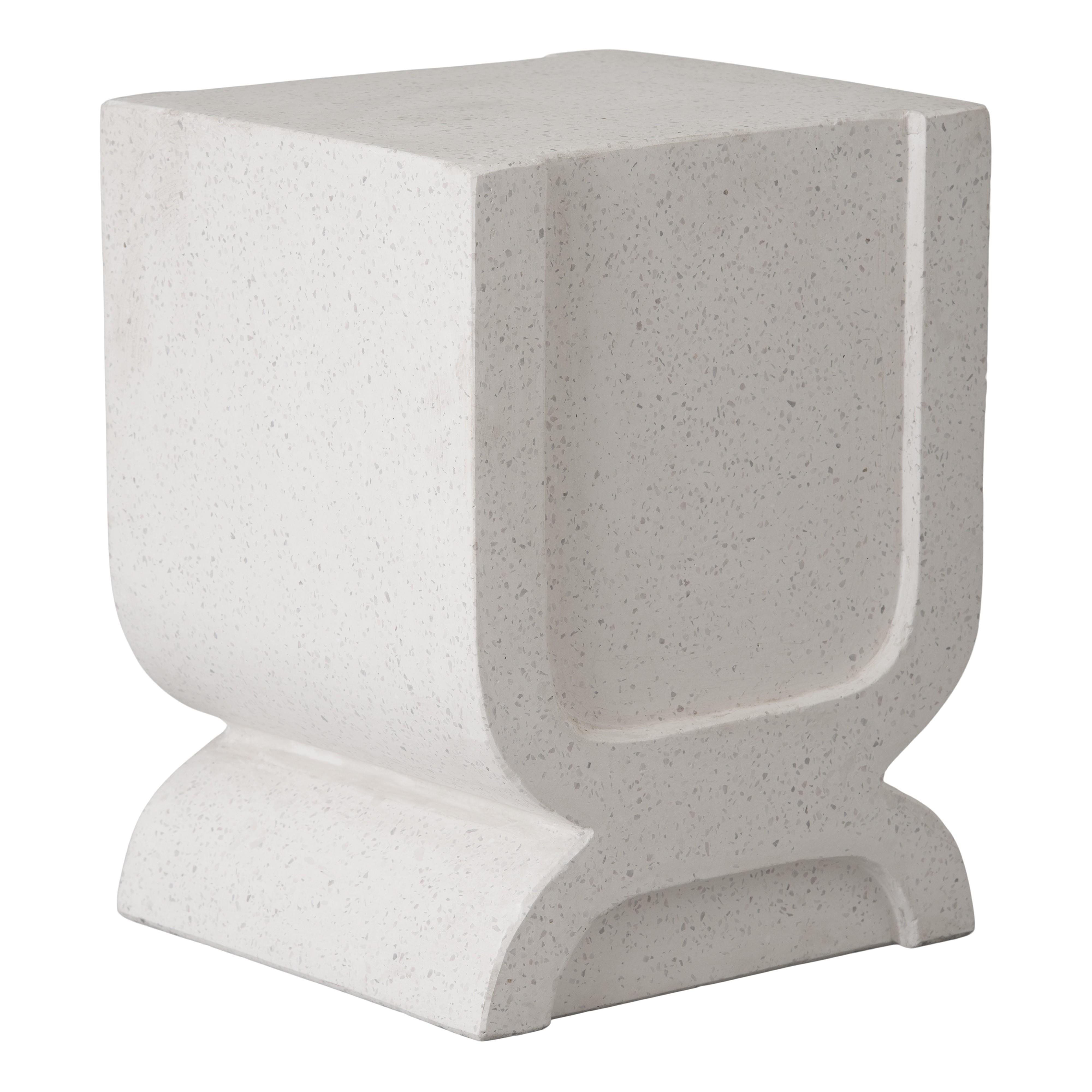Uri 18 in. Square White Terrazzo Garden Stool