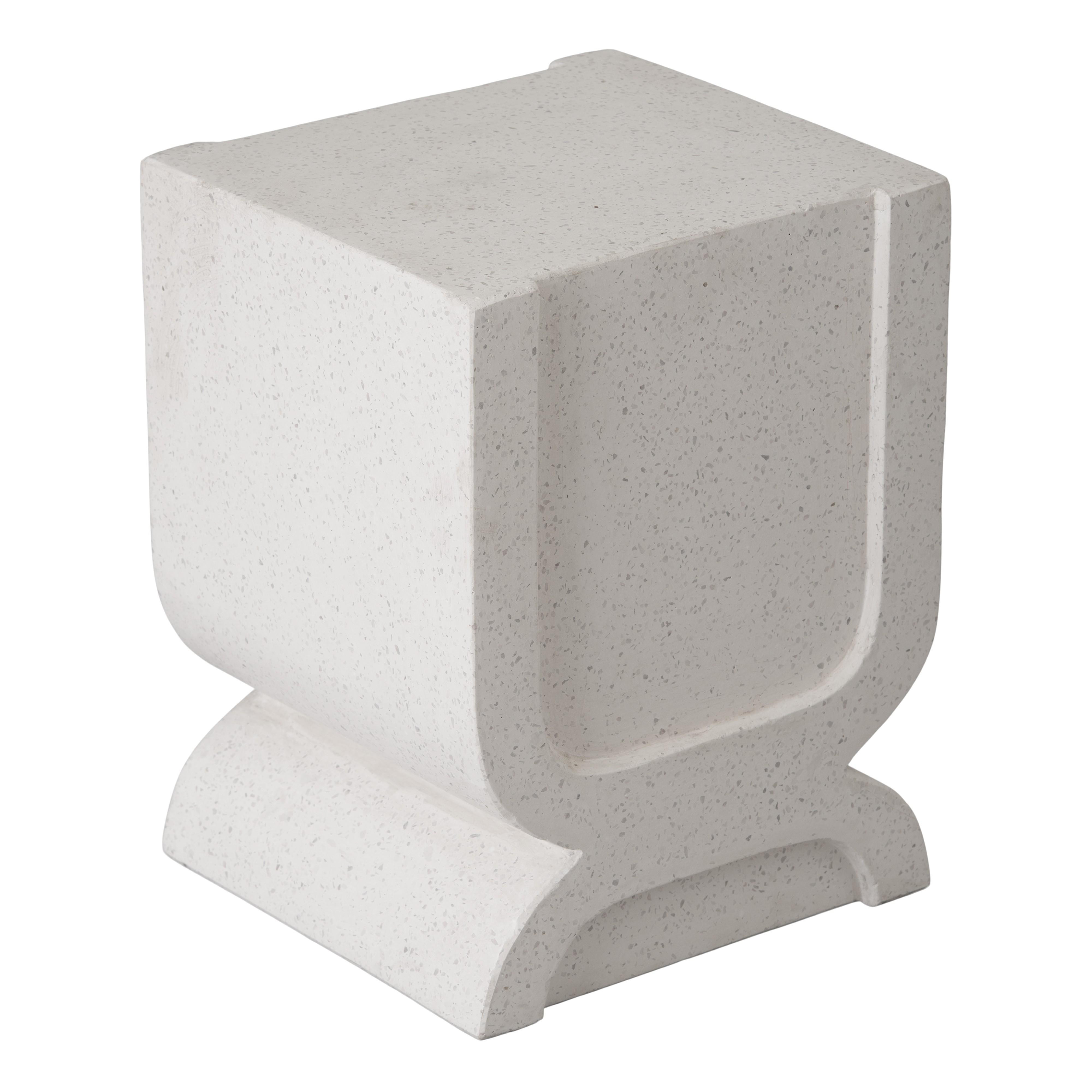Uri 18 in. Square White Terrazzo Garden Stool