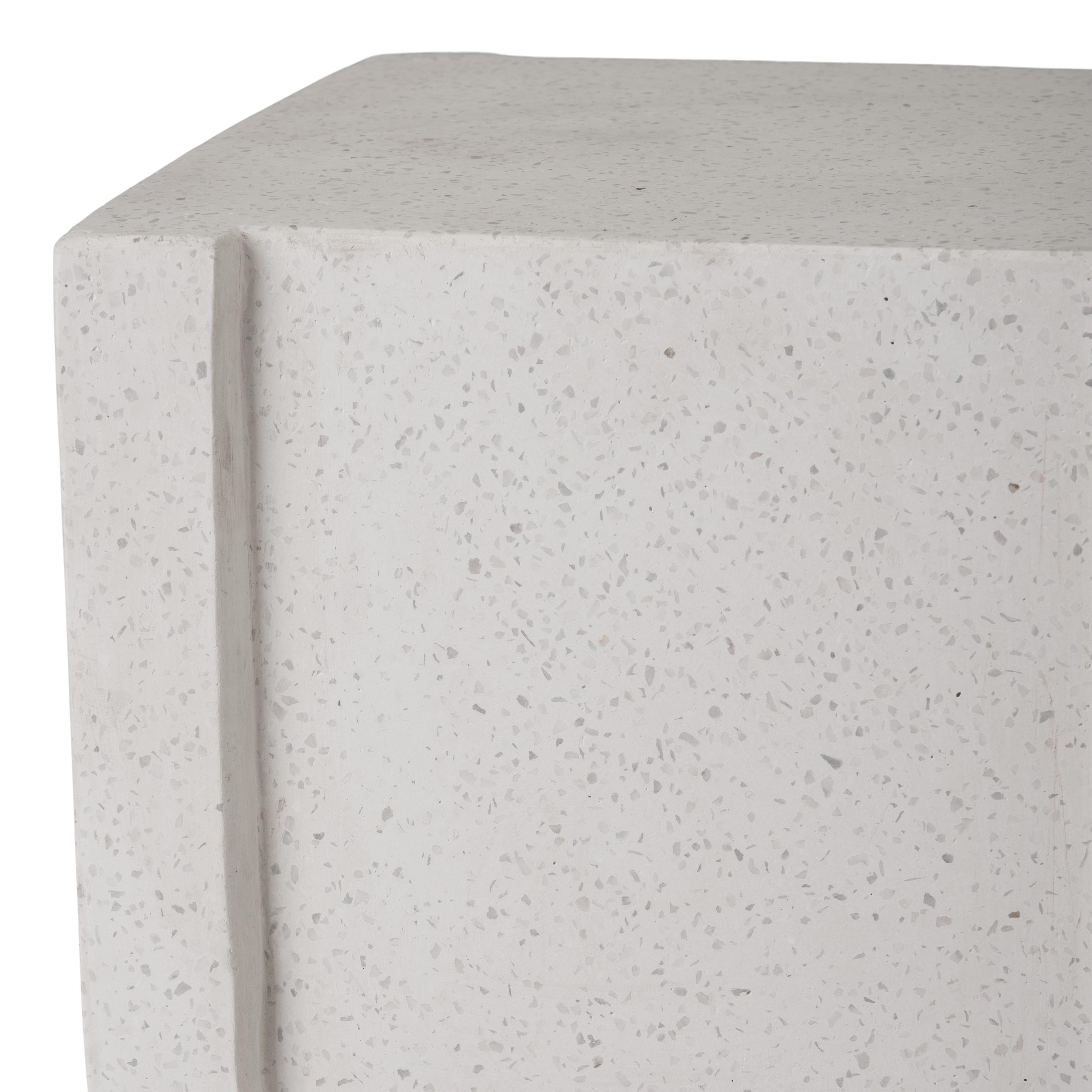 Uri 18 in. Square White Terrazzo Garden Stool