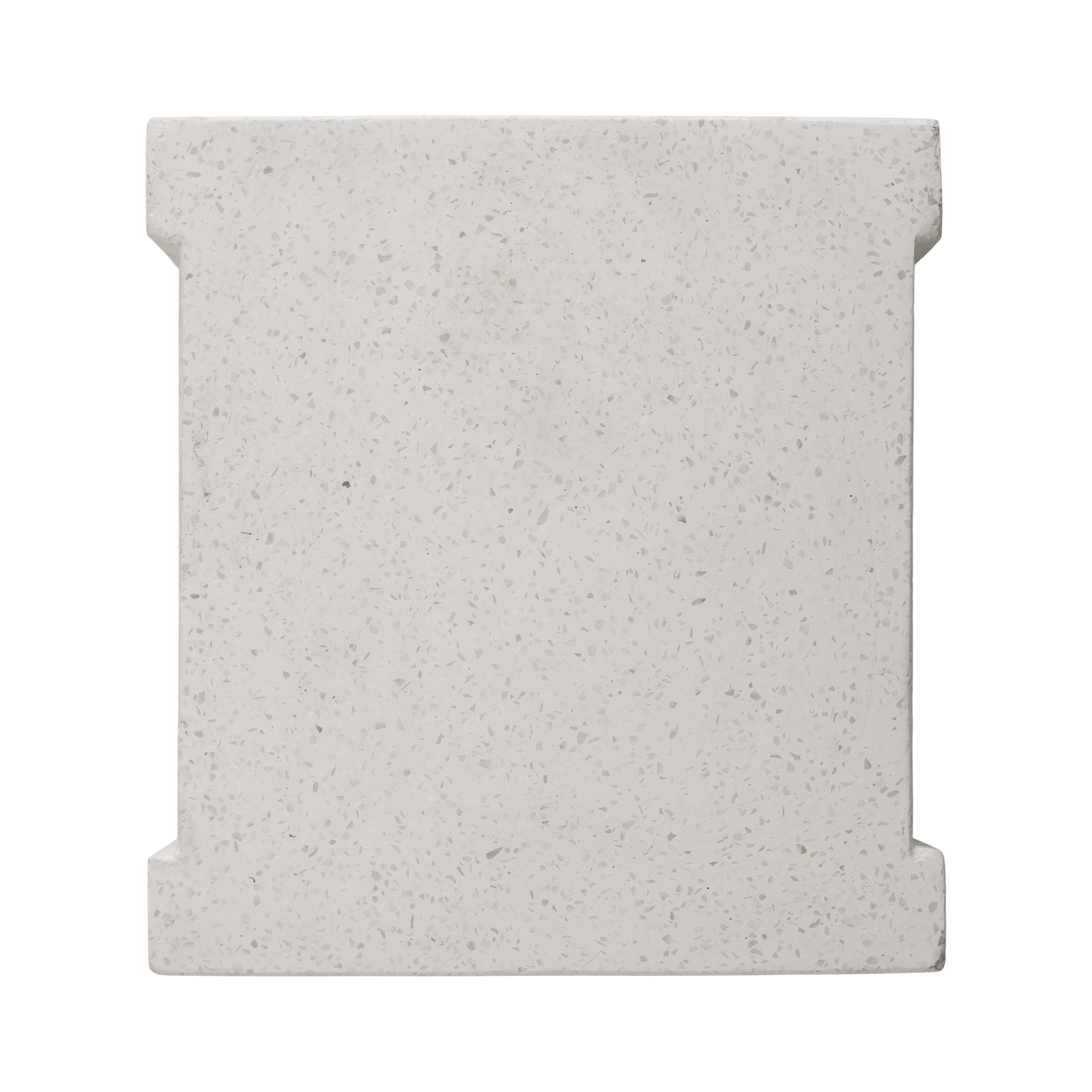 Uri 18 in. Square White Terrazzo Garden Stool