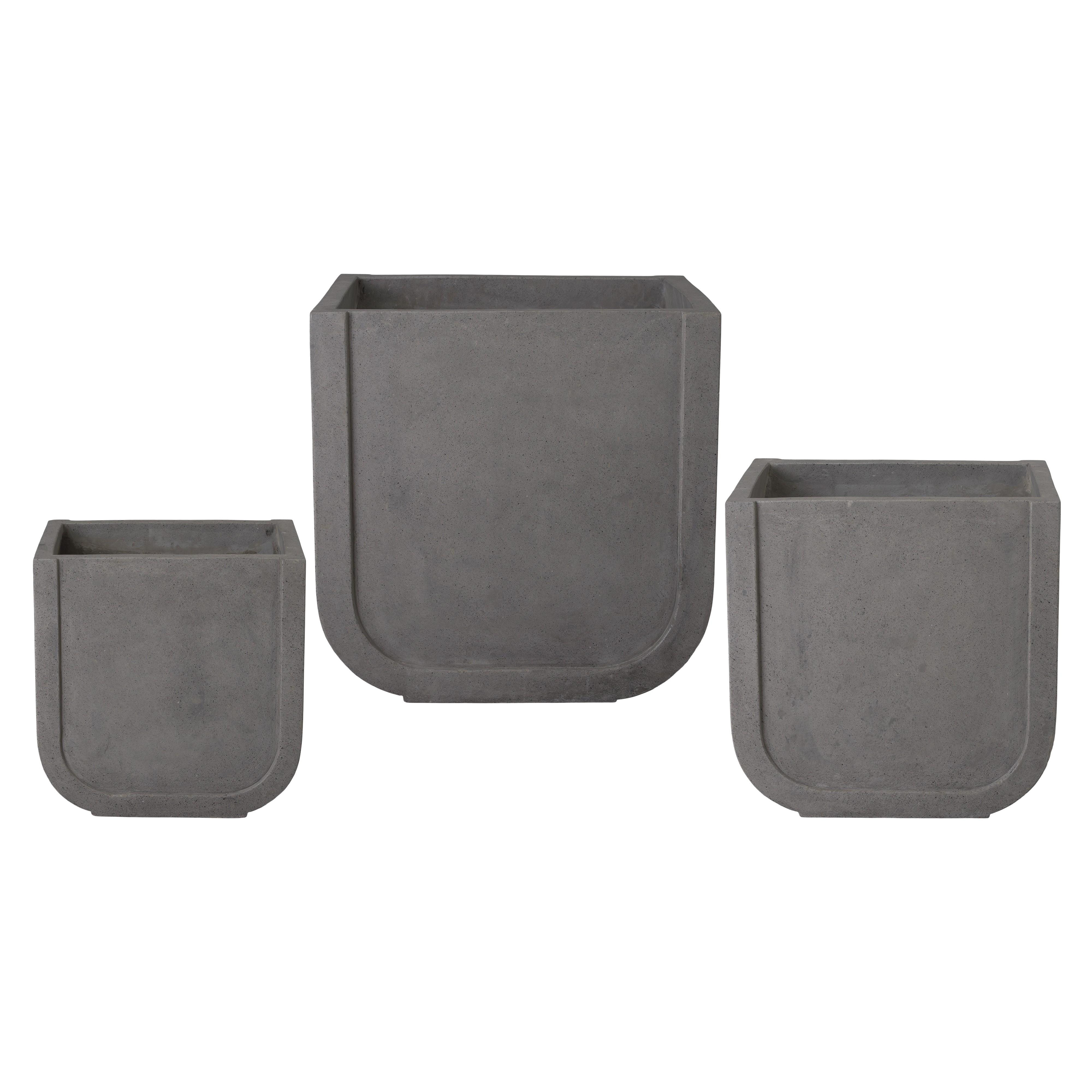 Uri Set of 3 Square Gray Terrazzo Planters