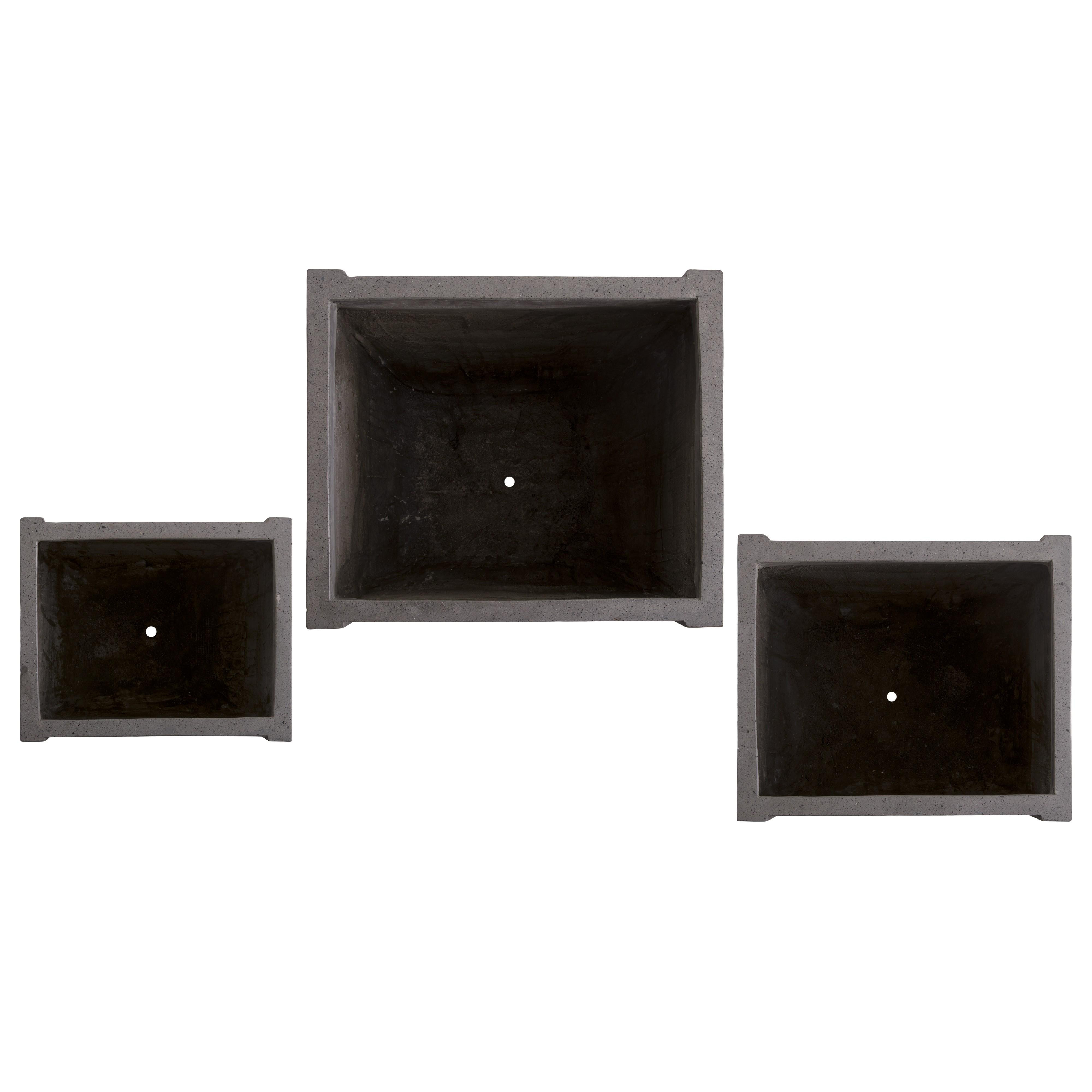 Uri Set of 3 Square Gray Terrazzo Planters