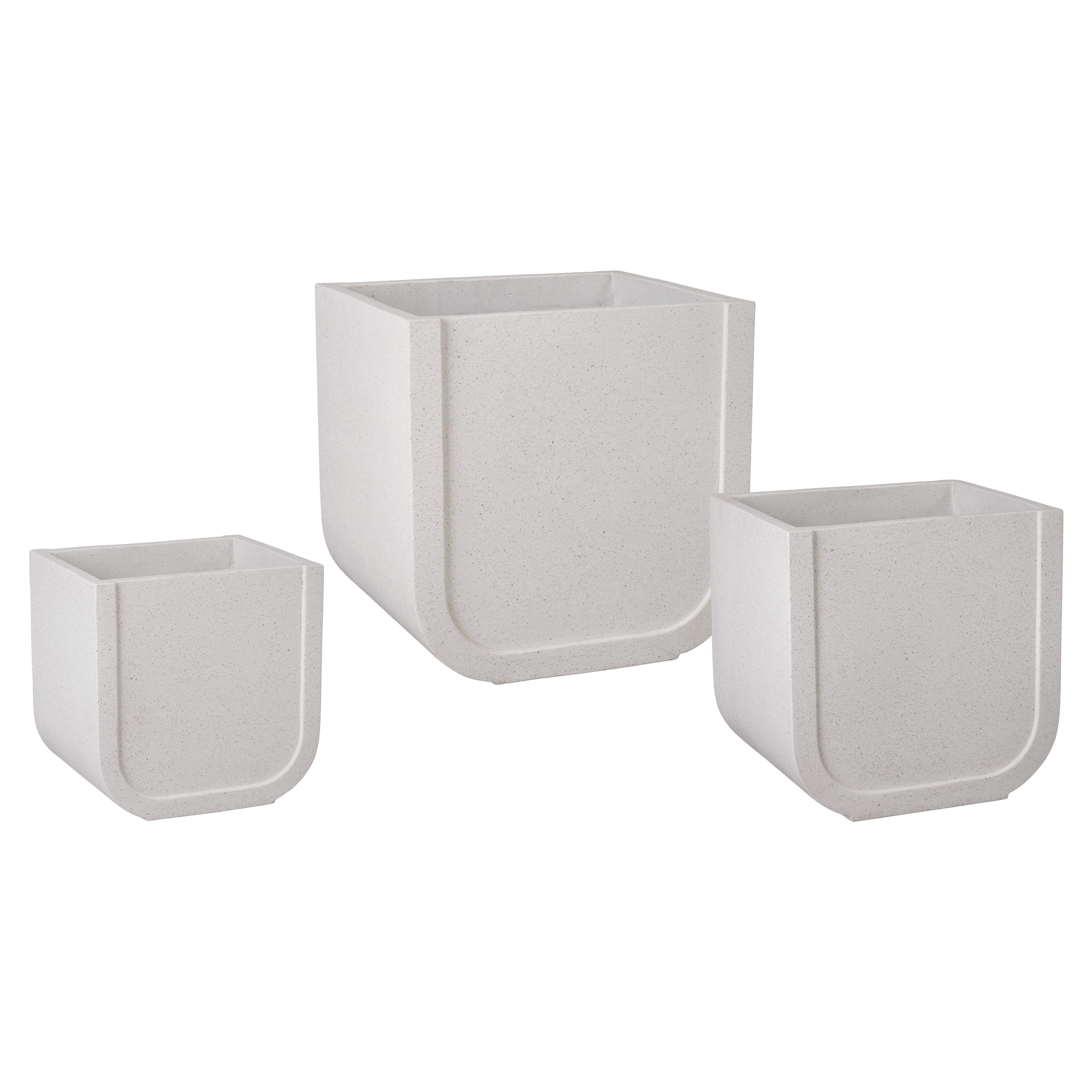 Uri Set of 3 Square White Terrazzo Planters