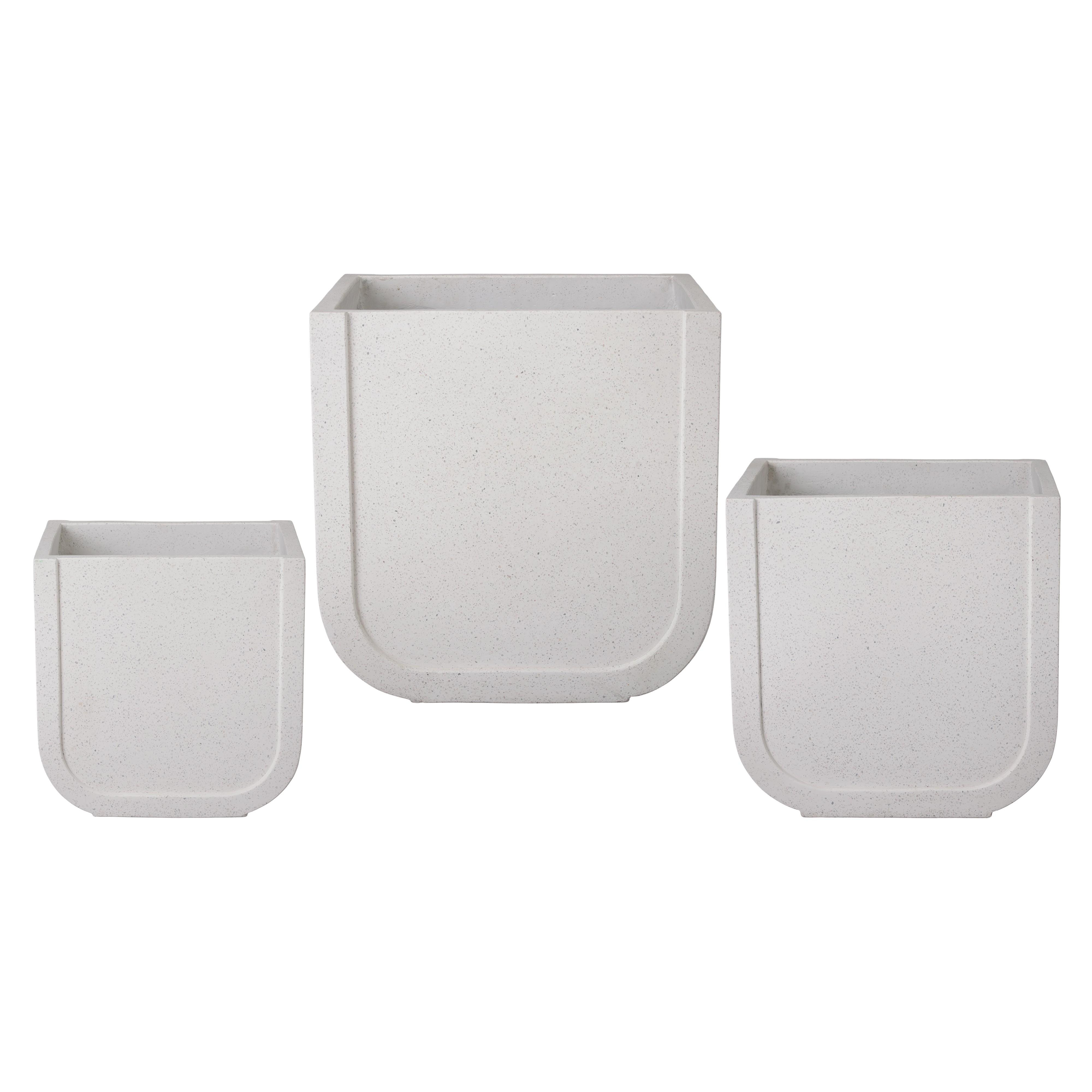 Uri Set of 3 Square White Terrazzo Planters