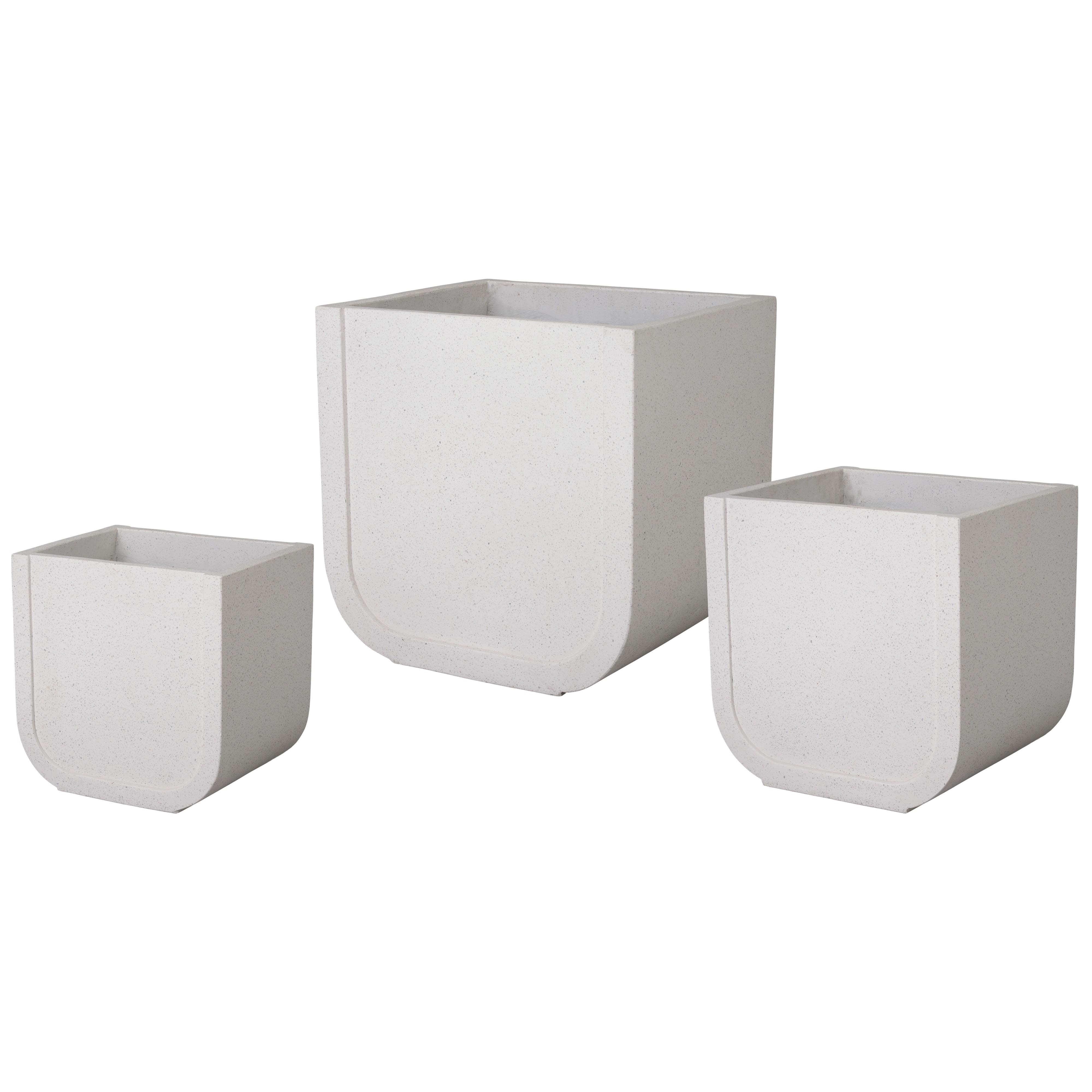 Uri Set of 3 Square White Terrazzo Planters