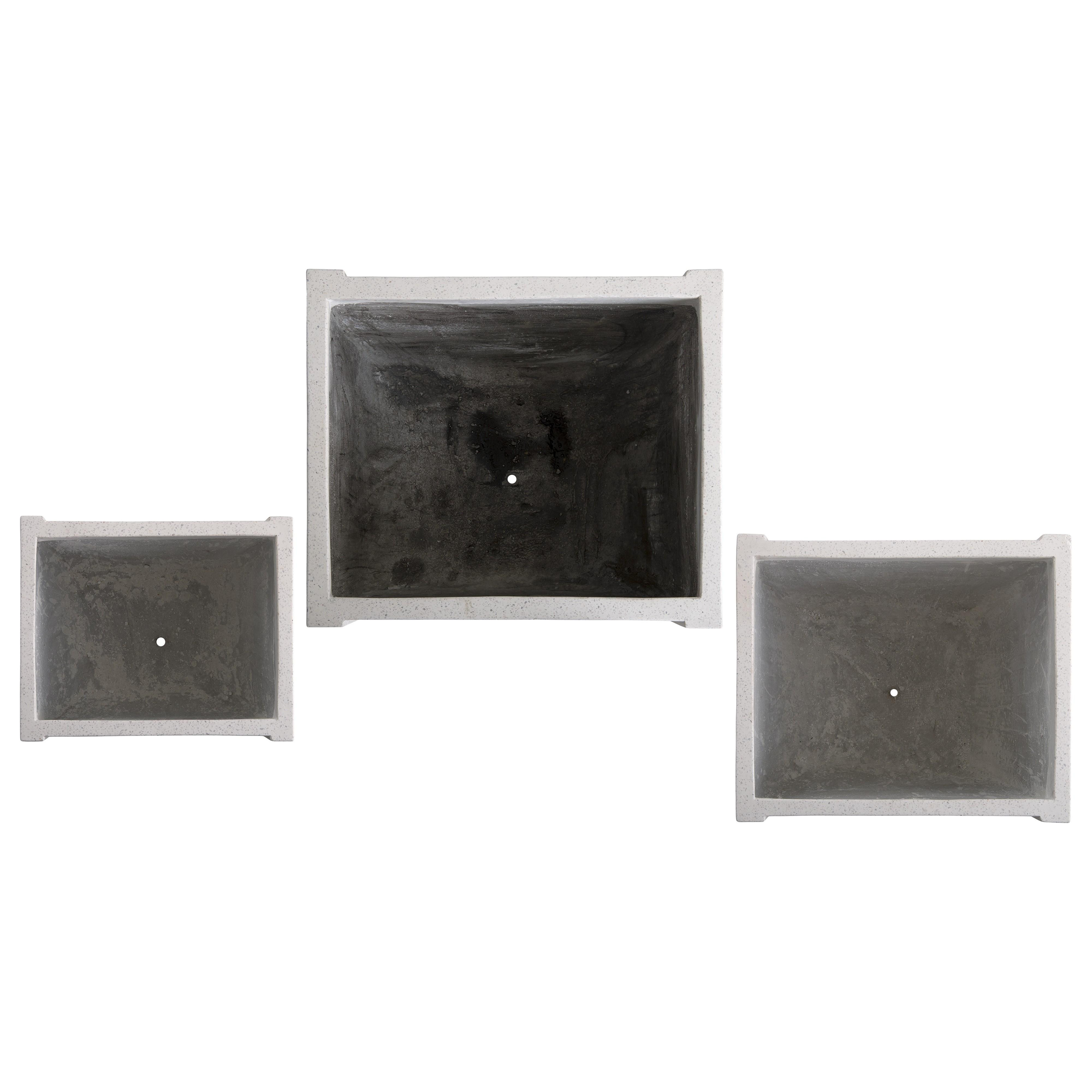 Uri Set of 3 Square White Terrazzo Planters