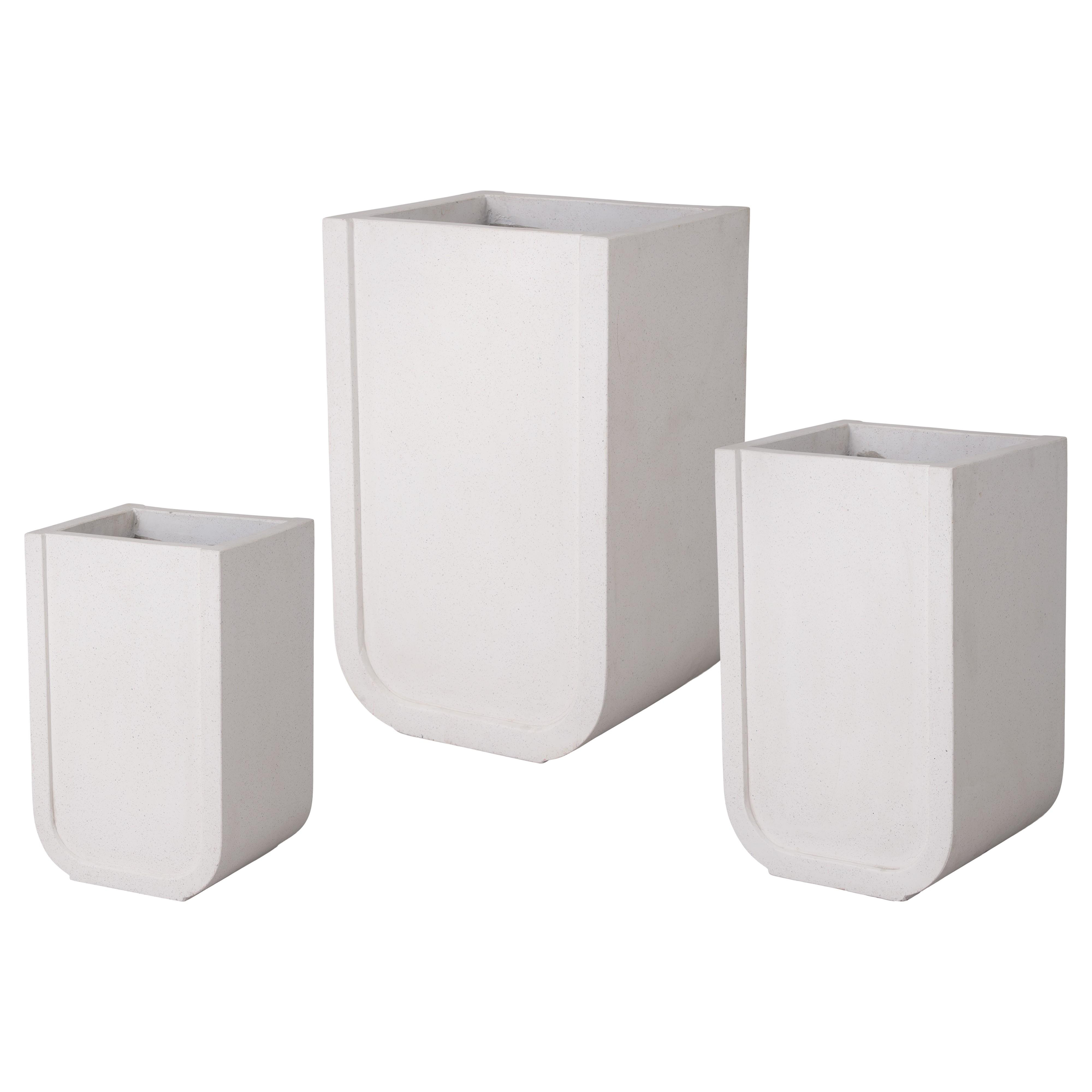 Uri Set of 3 Square White Terrazzo Planters