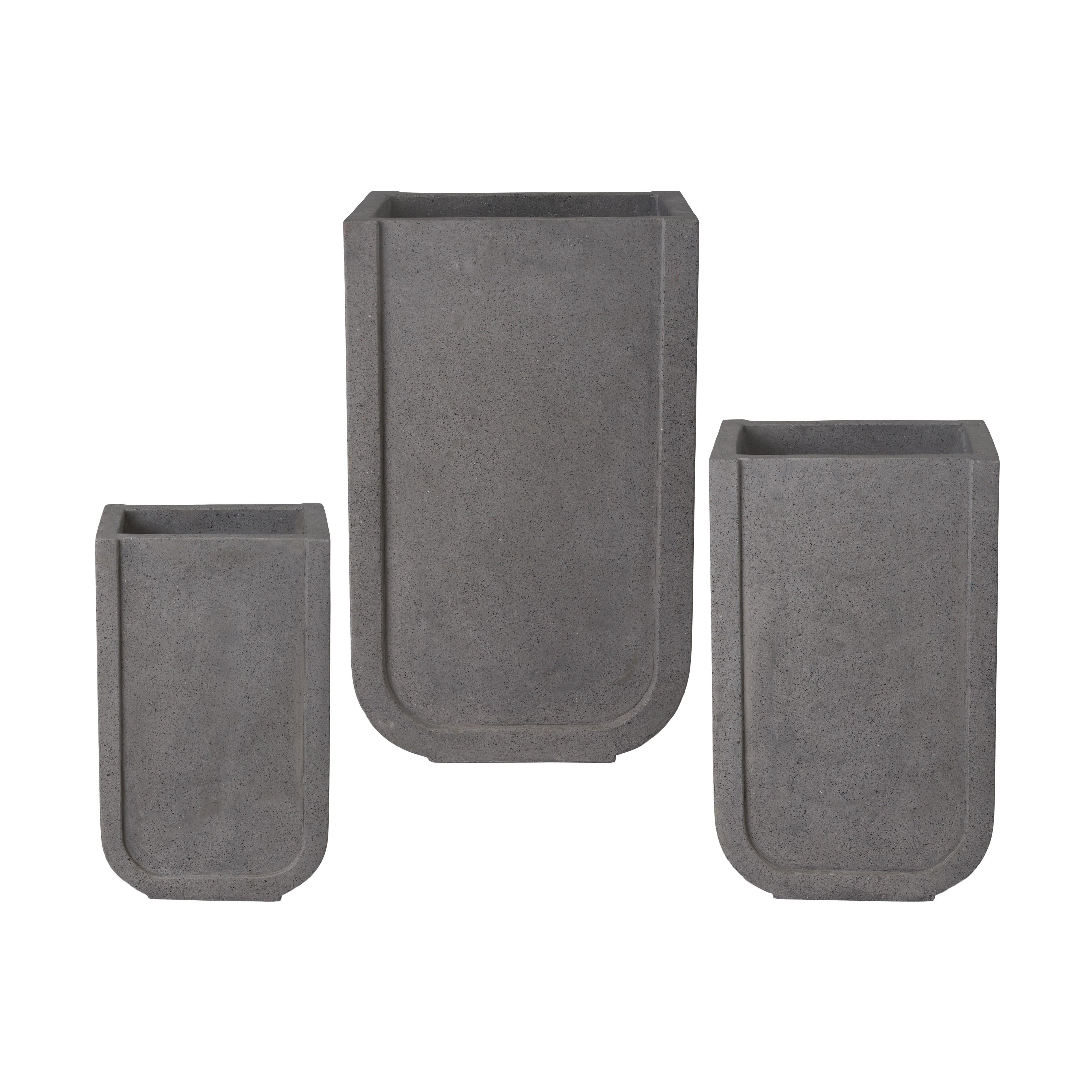 Uri Set of 3 Square Gray Terrazzo Planters
