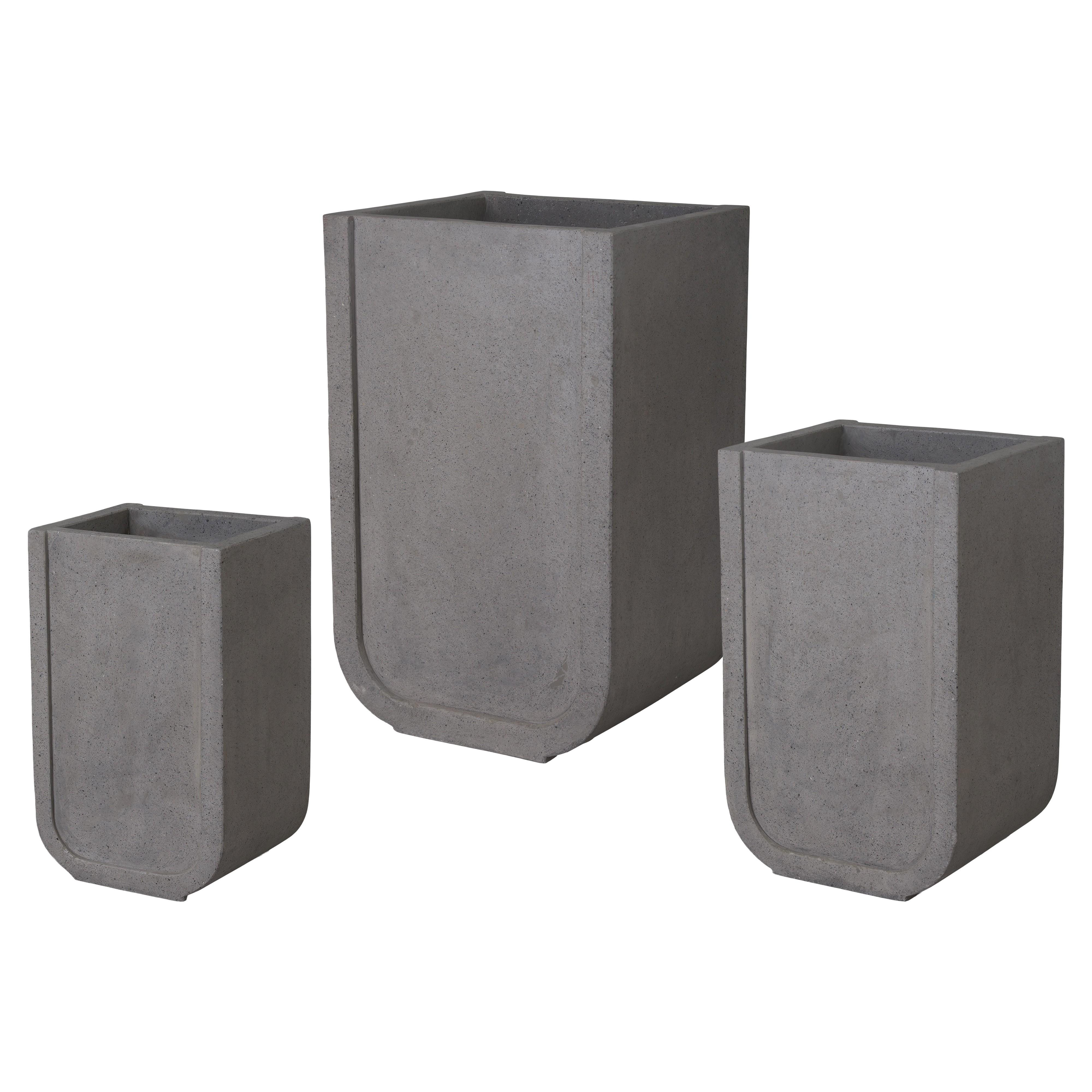 Uri Set of 3 Square Gray Terrazzo Planters