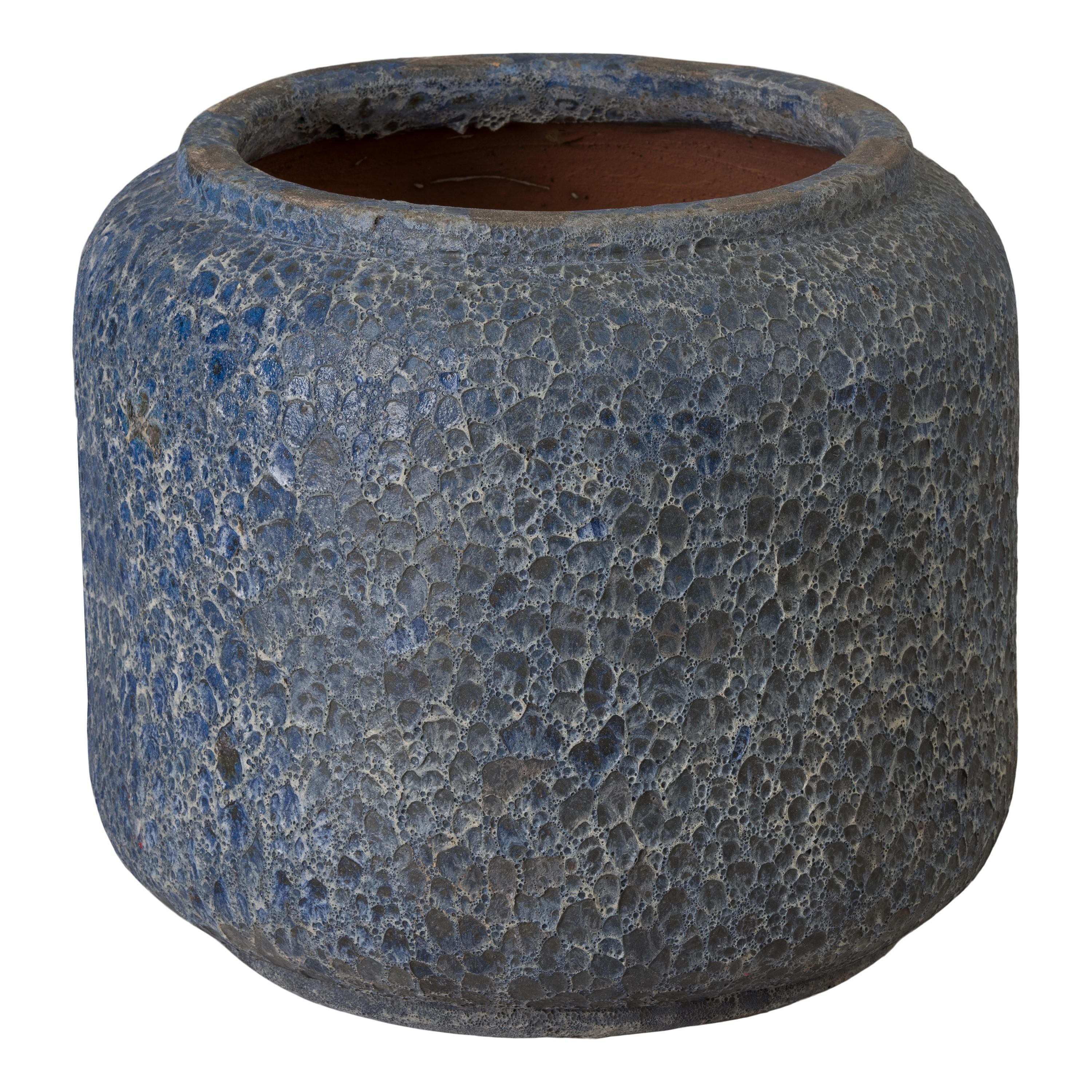 Squat 20 in. Round Reef Blue Ceramic Planter