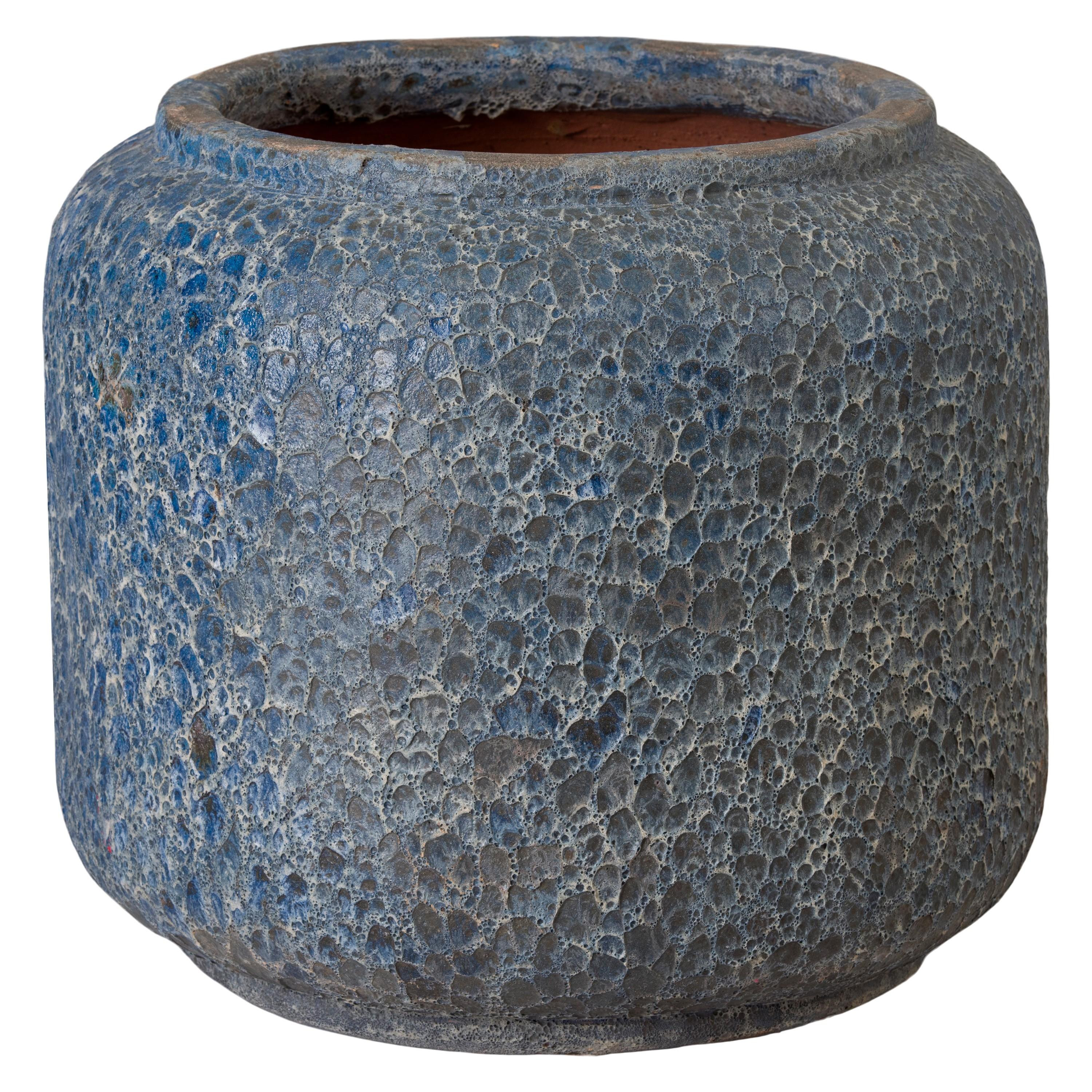Squat 20 in. Round Reef Blue Ceramic Planter