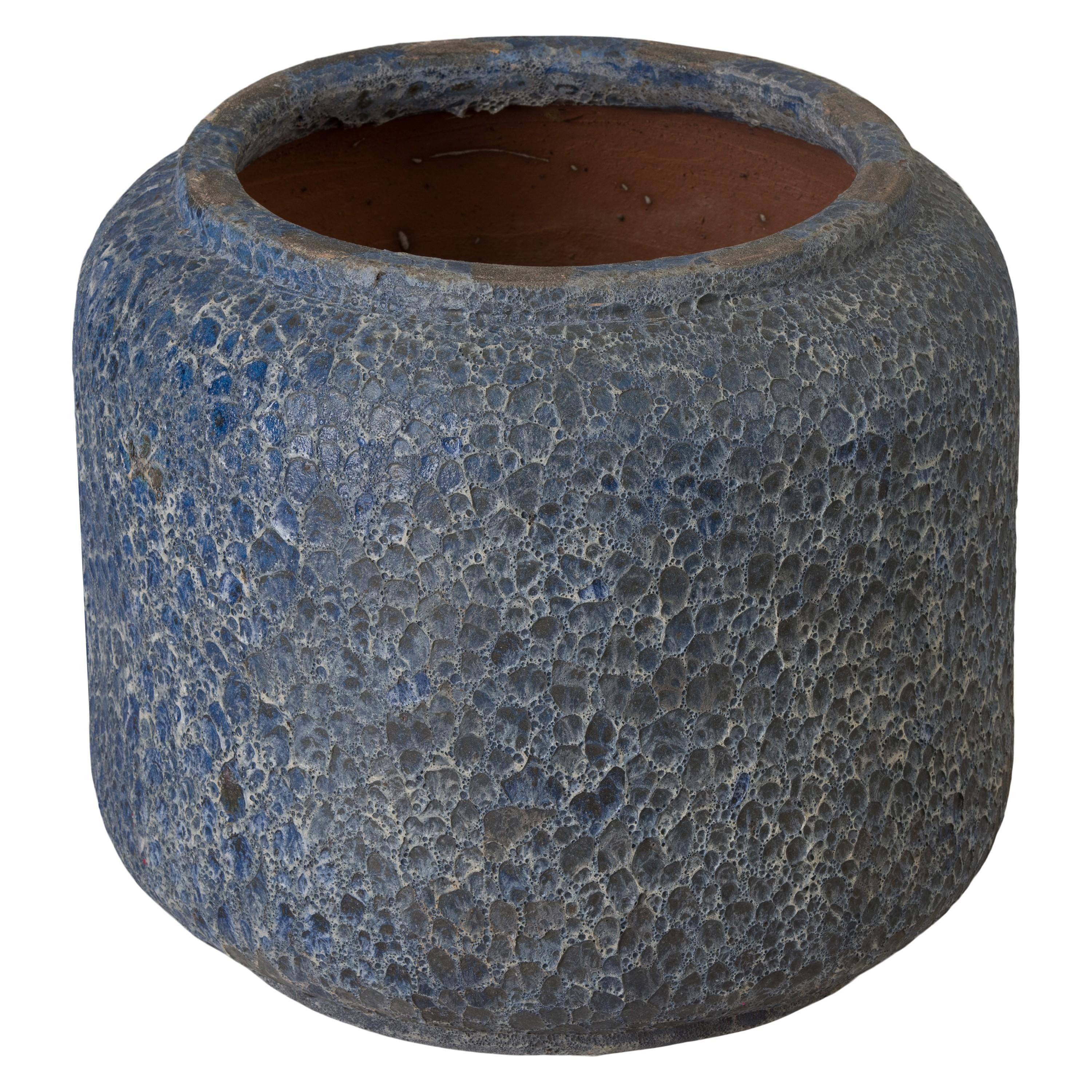 Squat 20 in. Round Reef Blue Ceramic Planter