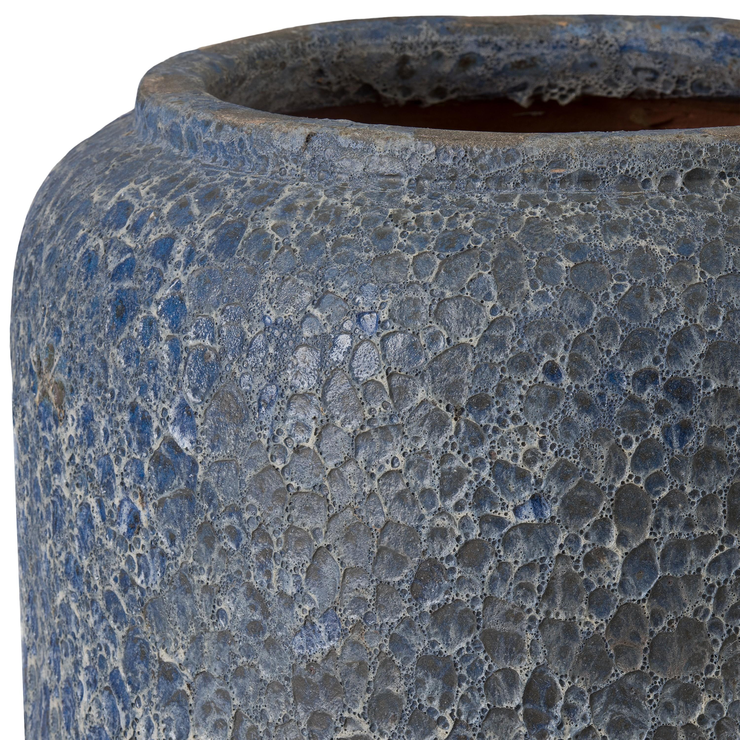 Squat 20 in. Round Reef Blue Ceramic Planter