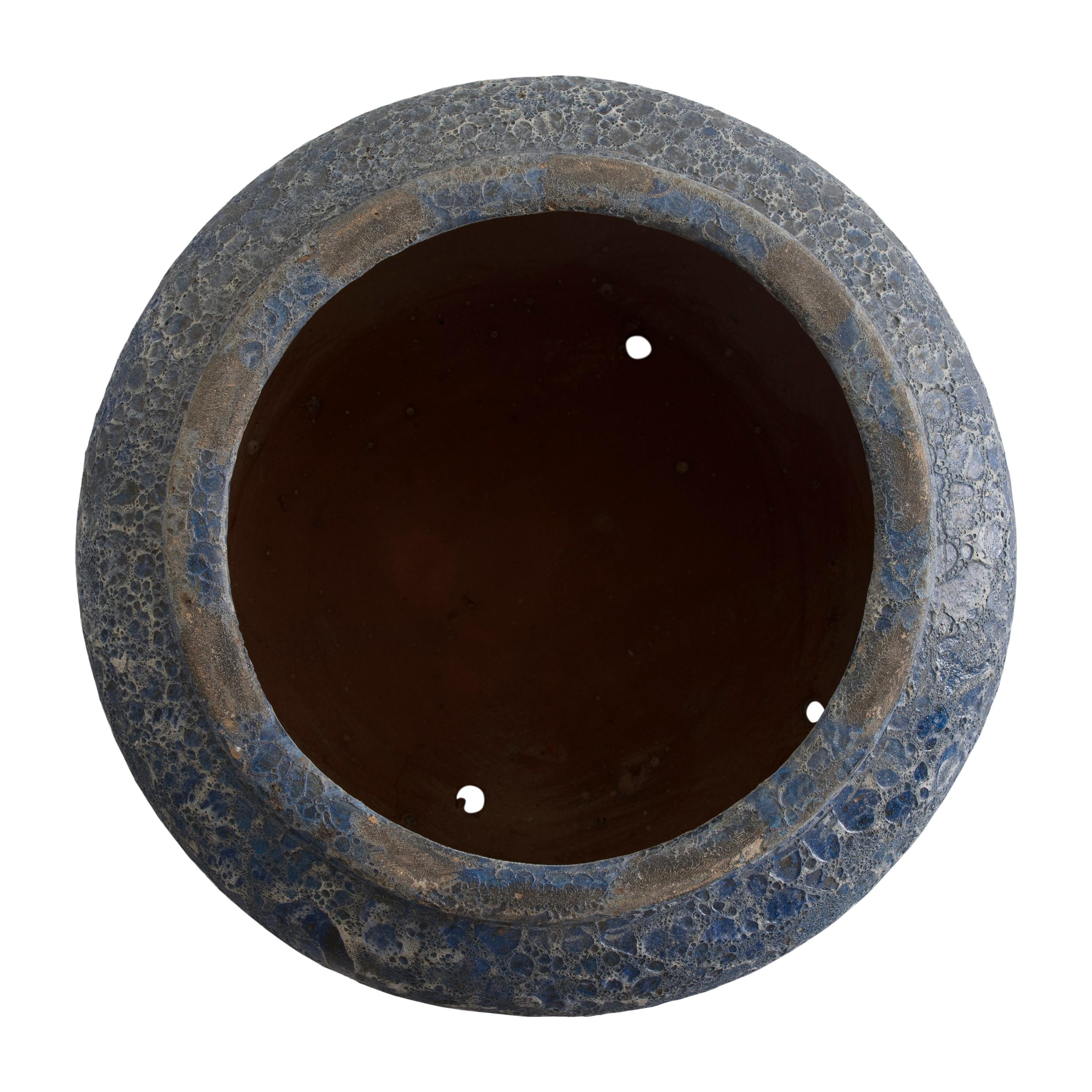 Squat 20 in. Round Reef Blue Ceramic Planter