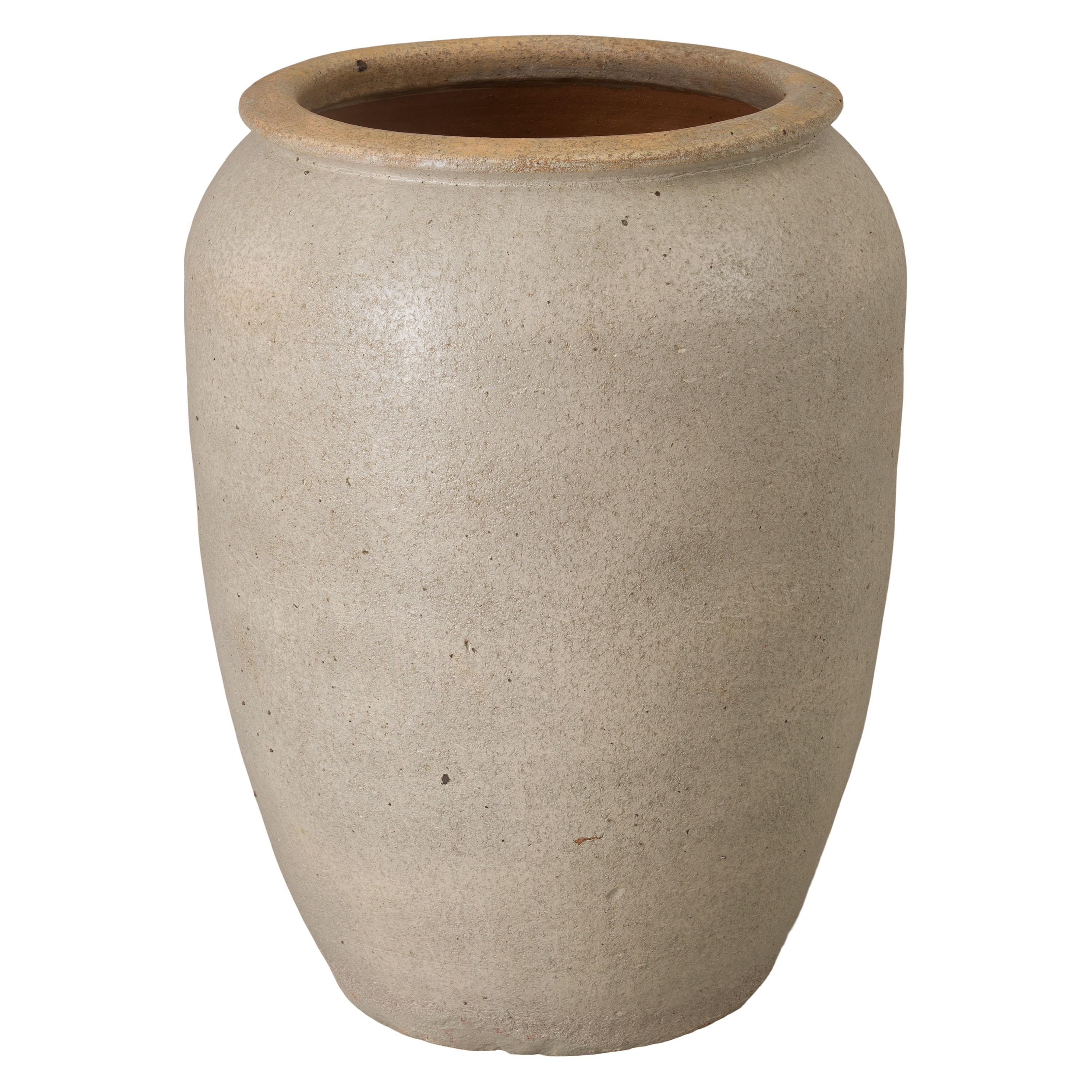 38 in. Round Distressed White Ceramic Jar