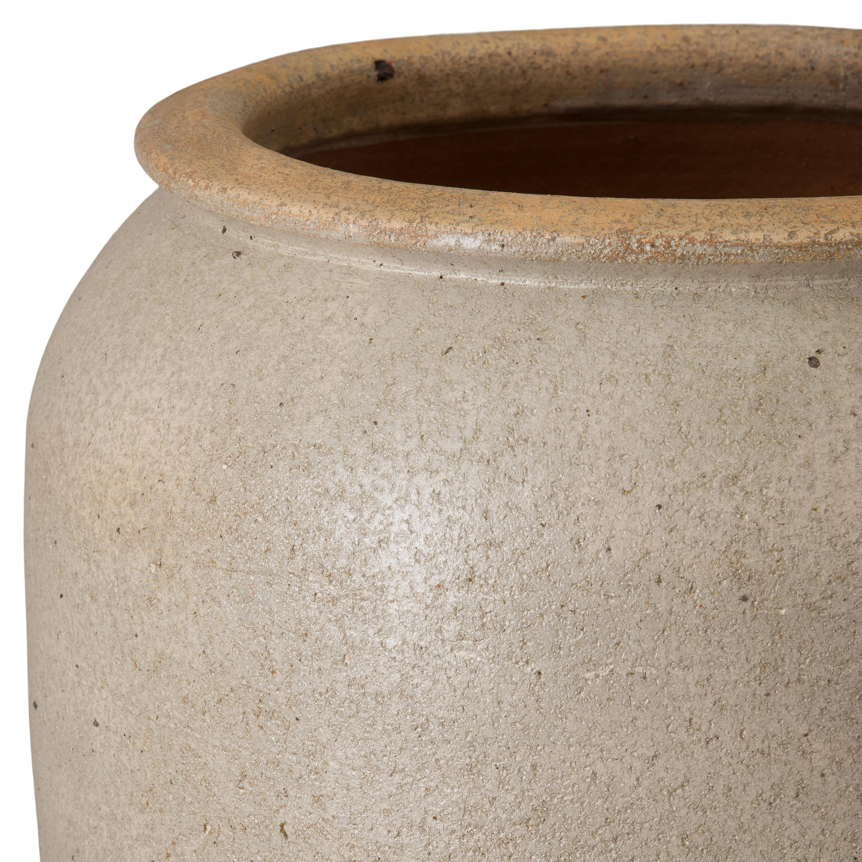 38 in. Round Distressed White Ceramic Jar