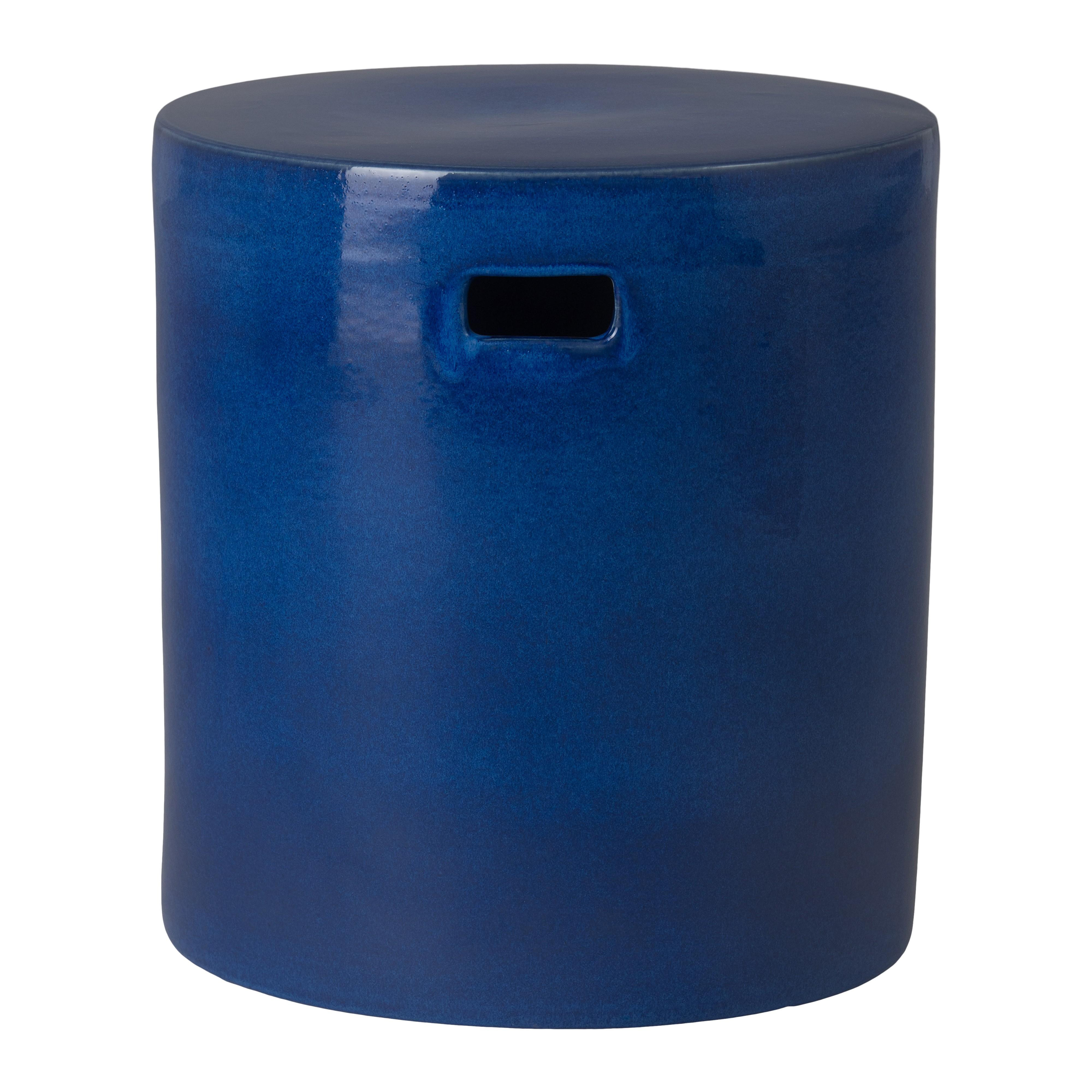 18 in. Round Blue Ceramic Garden Stool