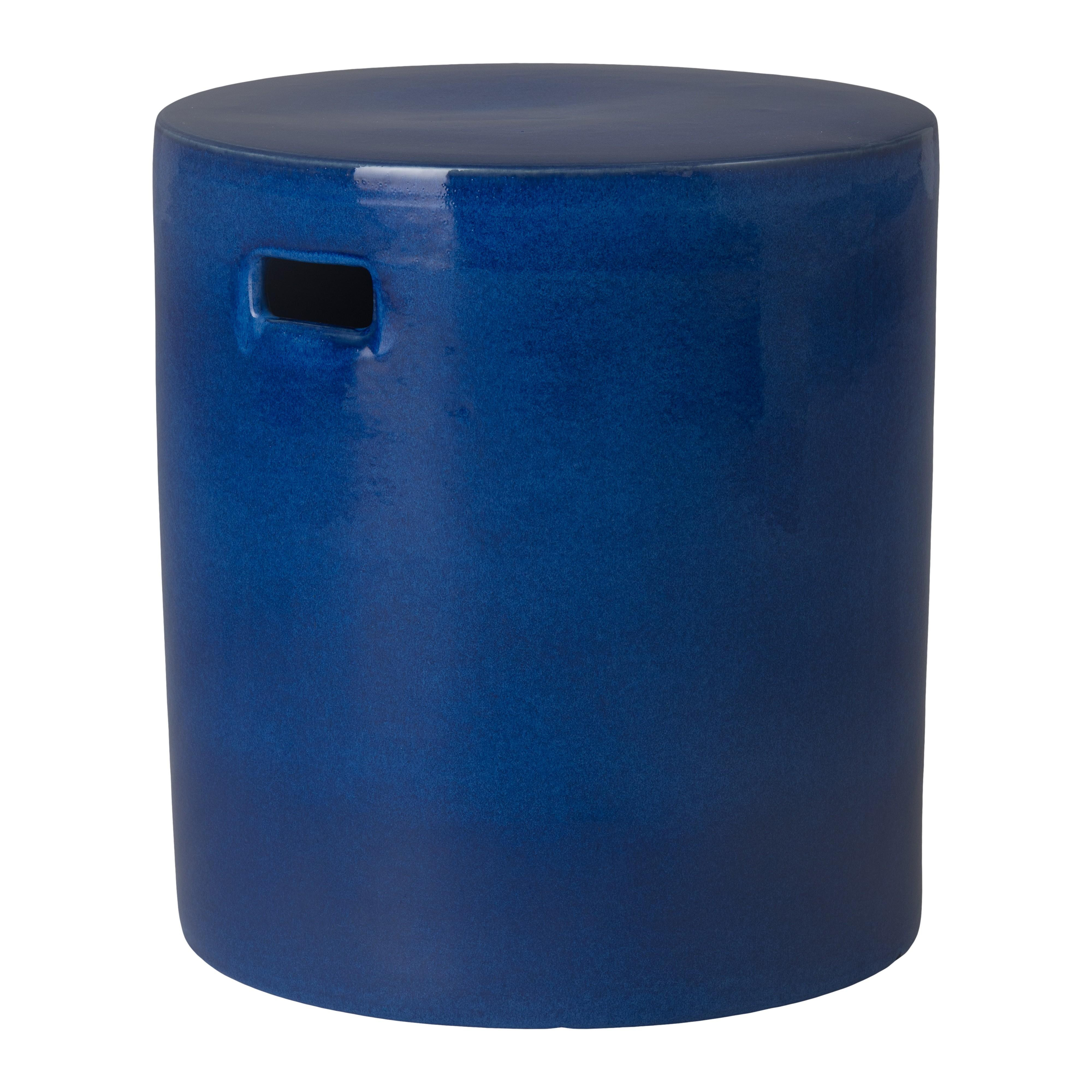 18 in. Round Blue Ceramic Garden Stool