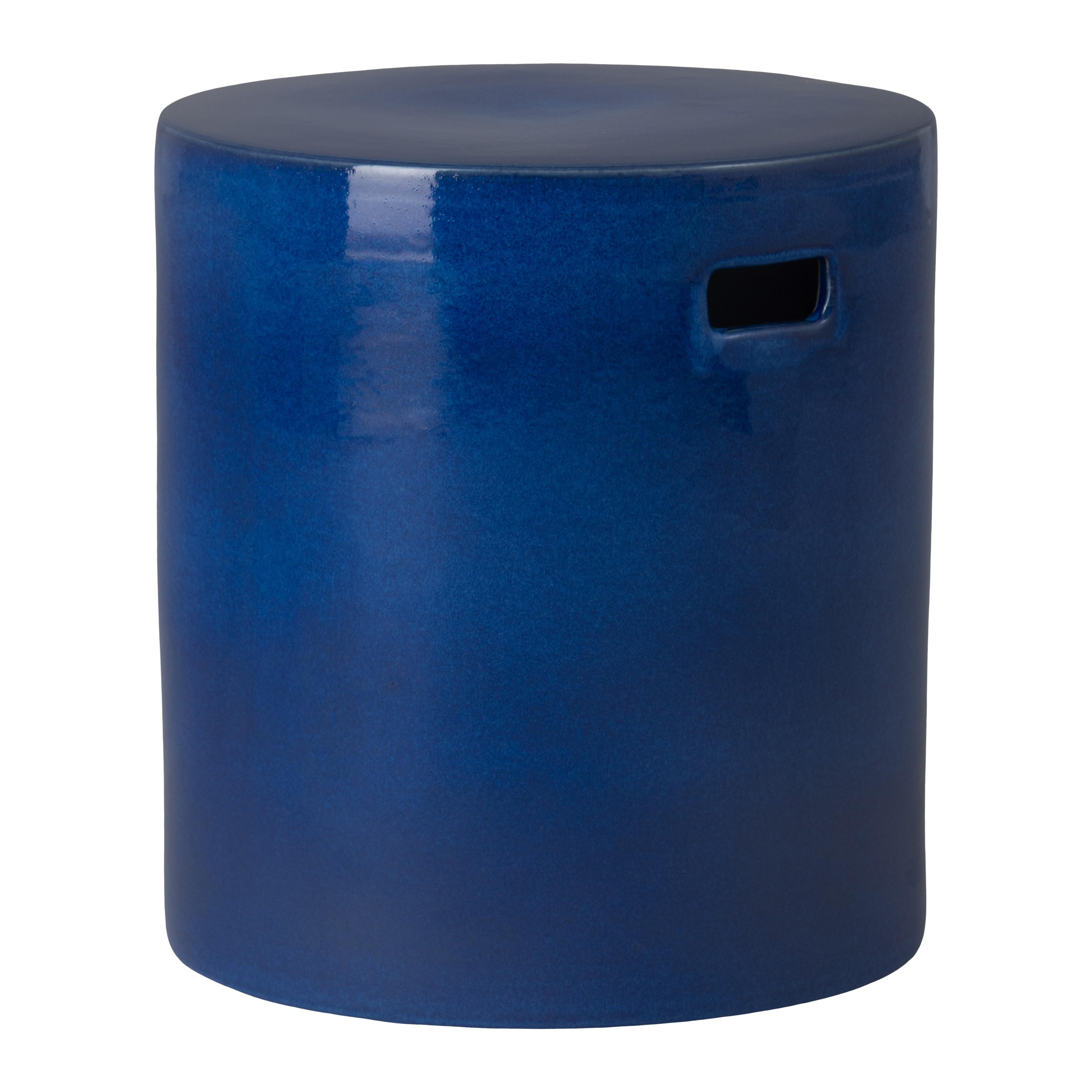 18 in. Round Blue Ceramic Garden Stool