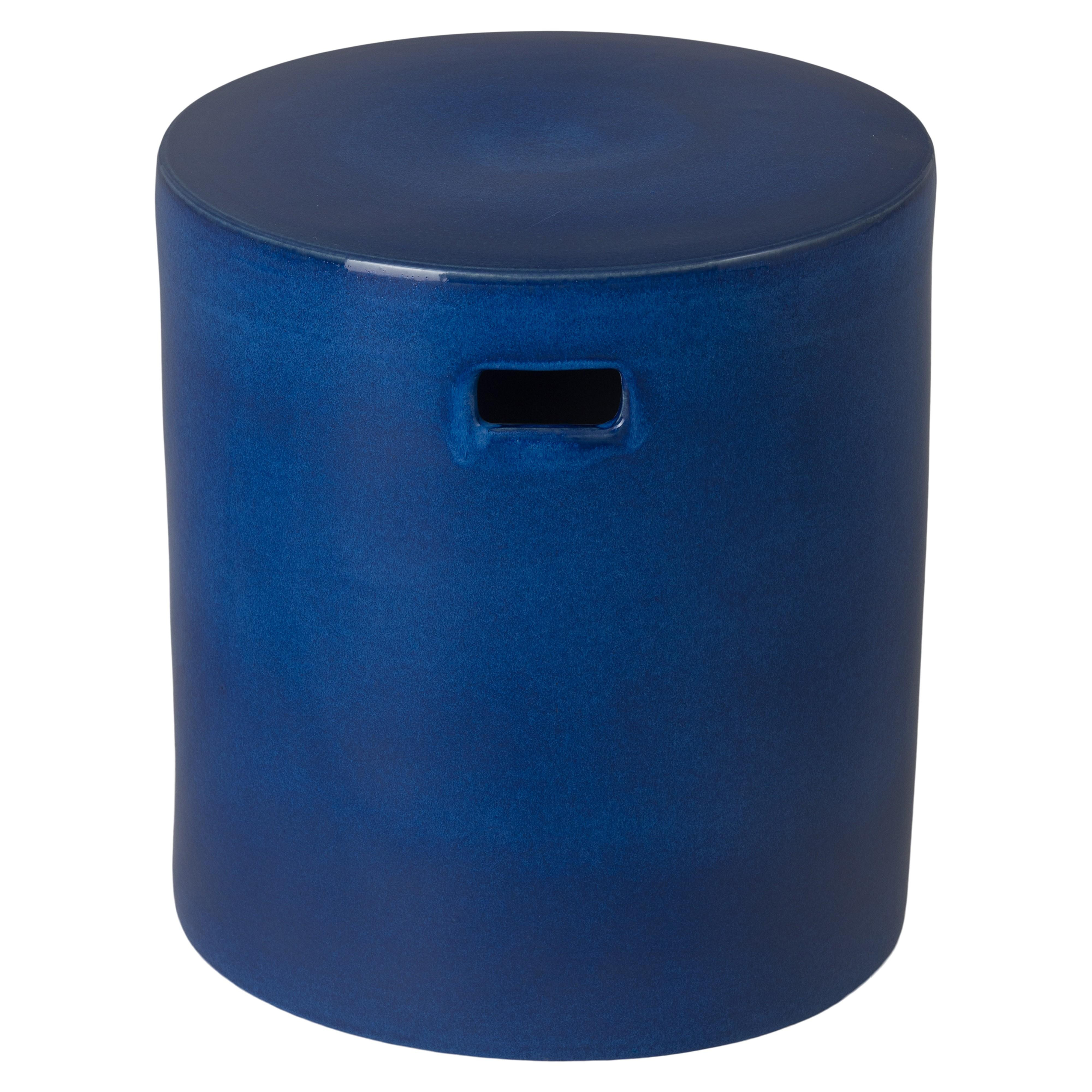 18 in. Round Blue Ceramic Garden Stool
