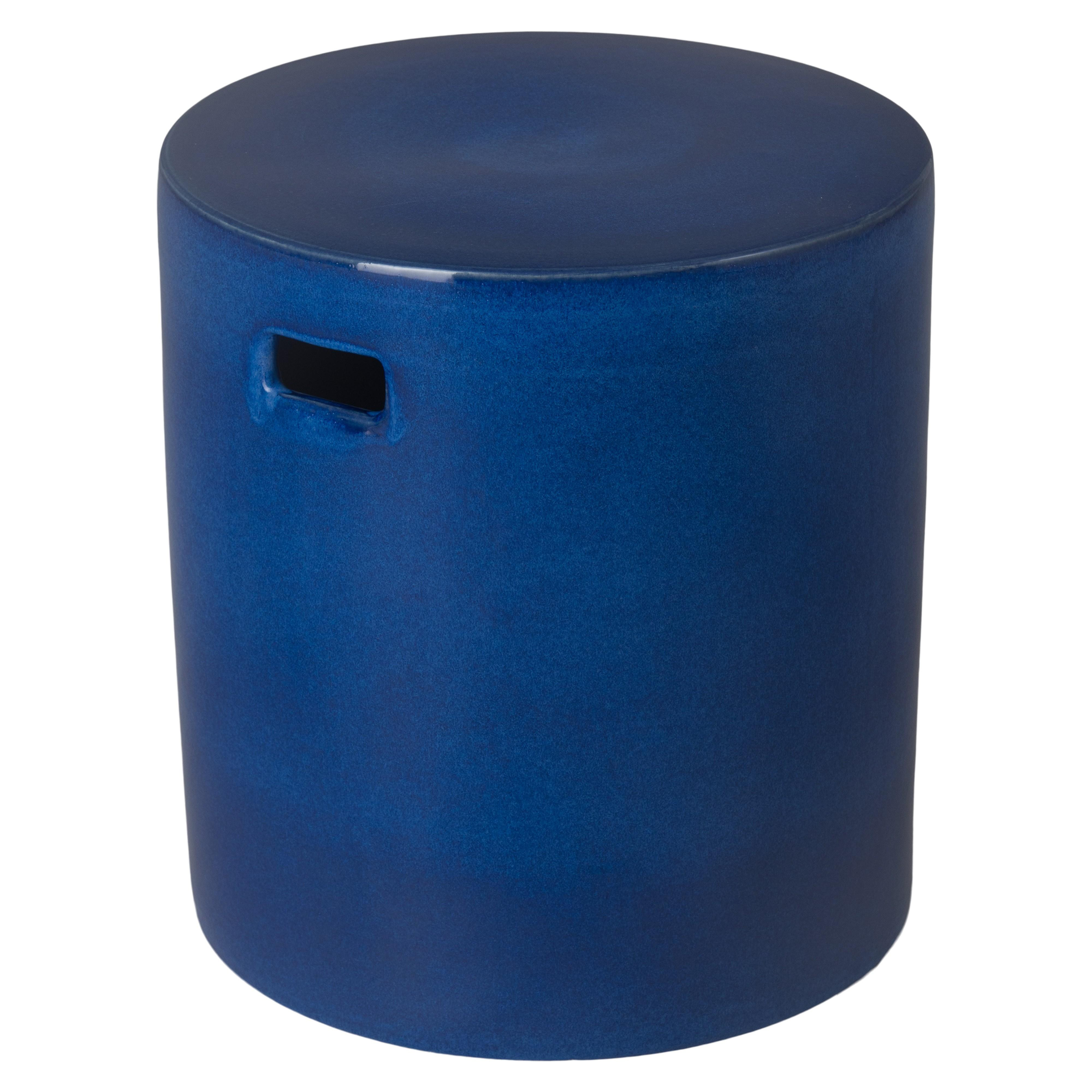 18 in. Round Blue Ceramic Garden Stool