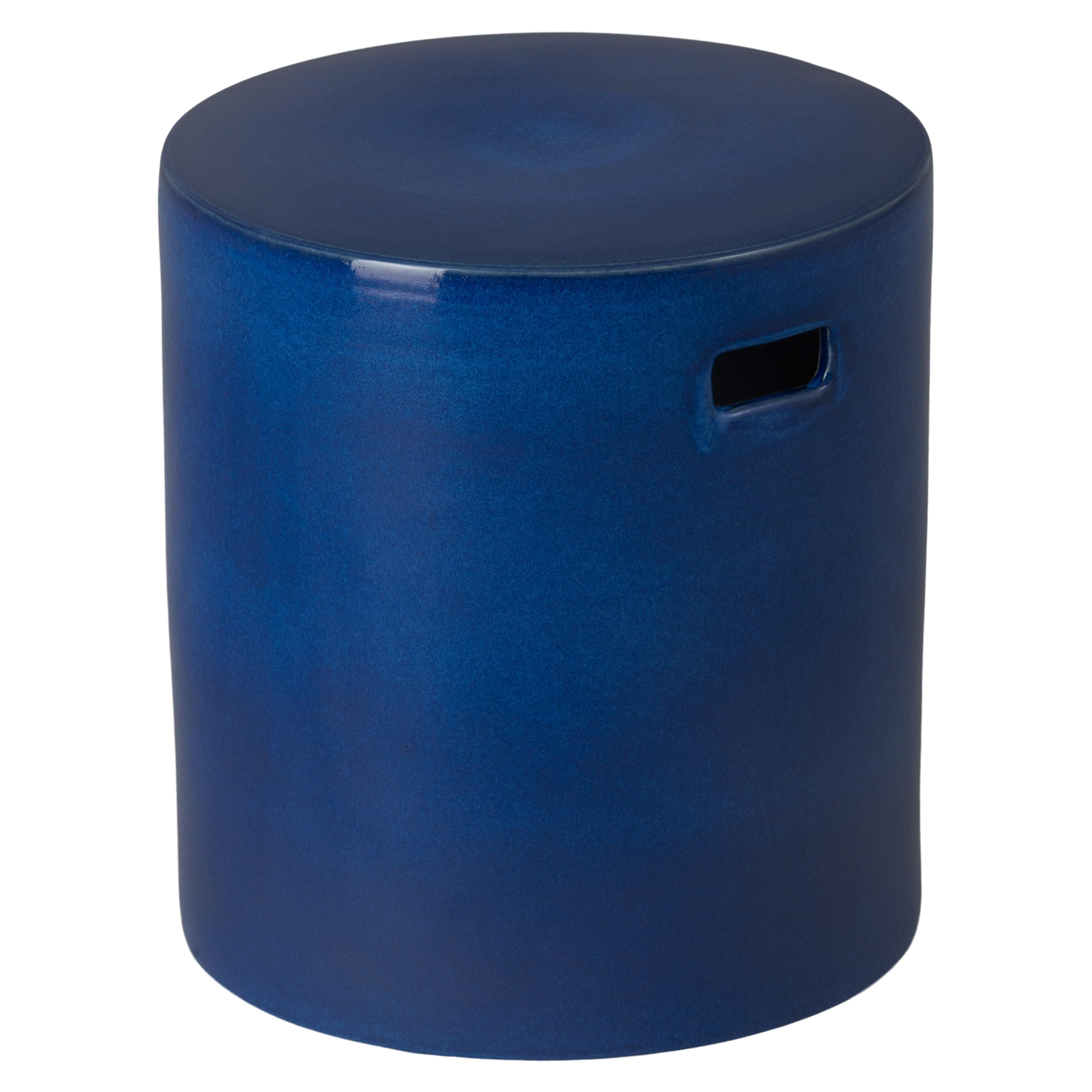 18 in. Round Blue Ceramic Garden Stool