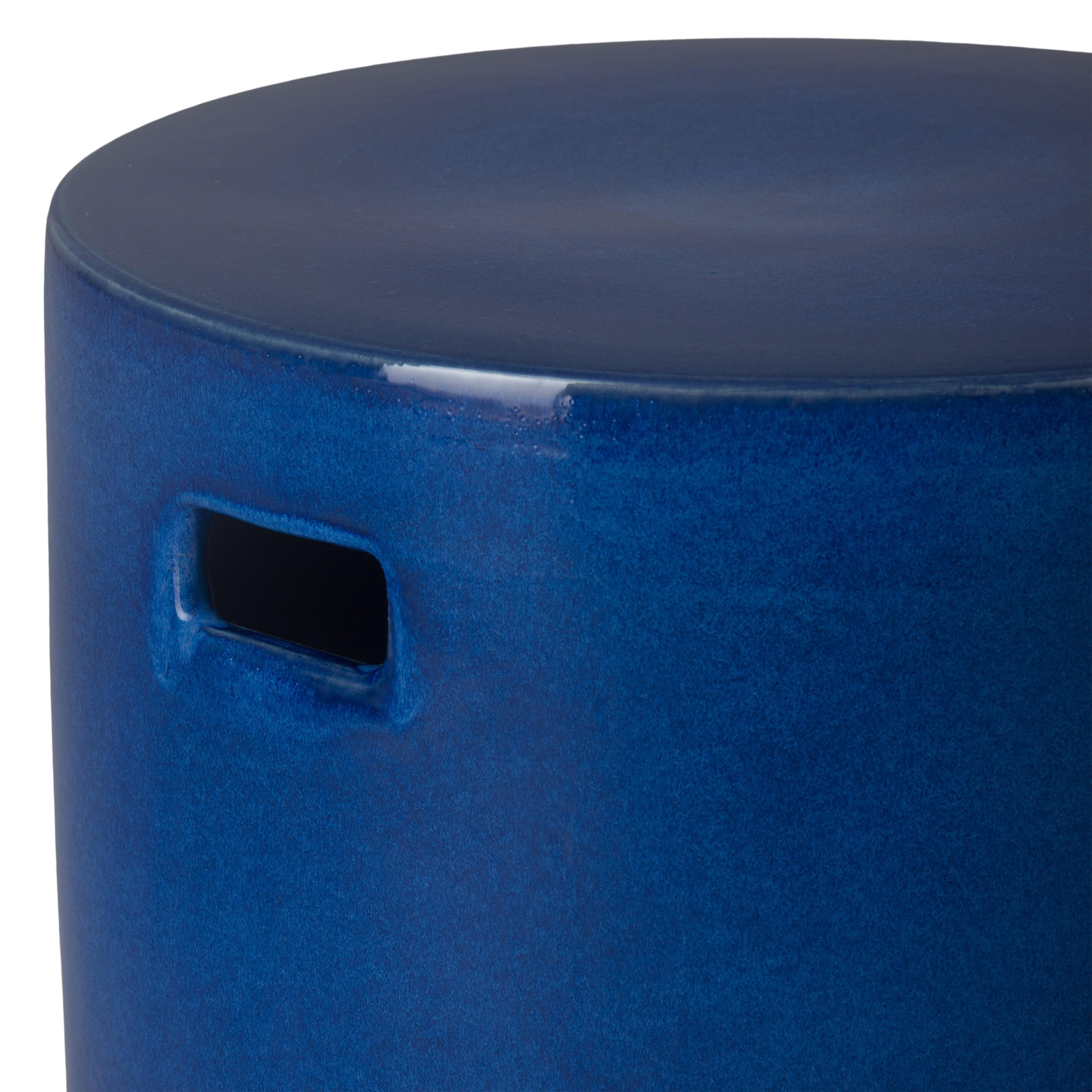 18 in. Round Blue Ceramic Garden Stool