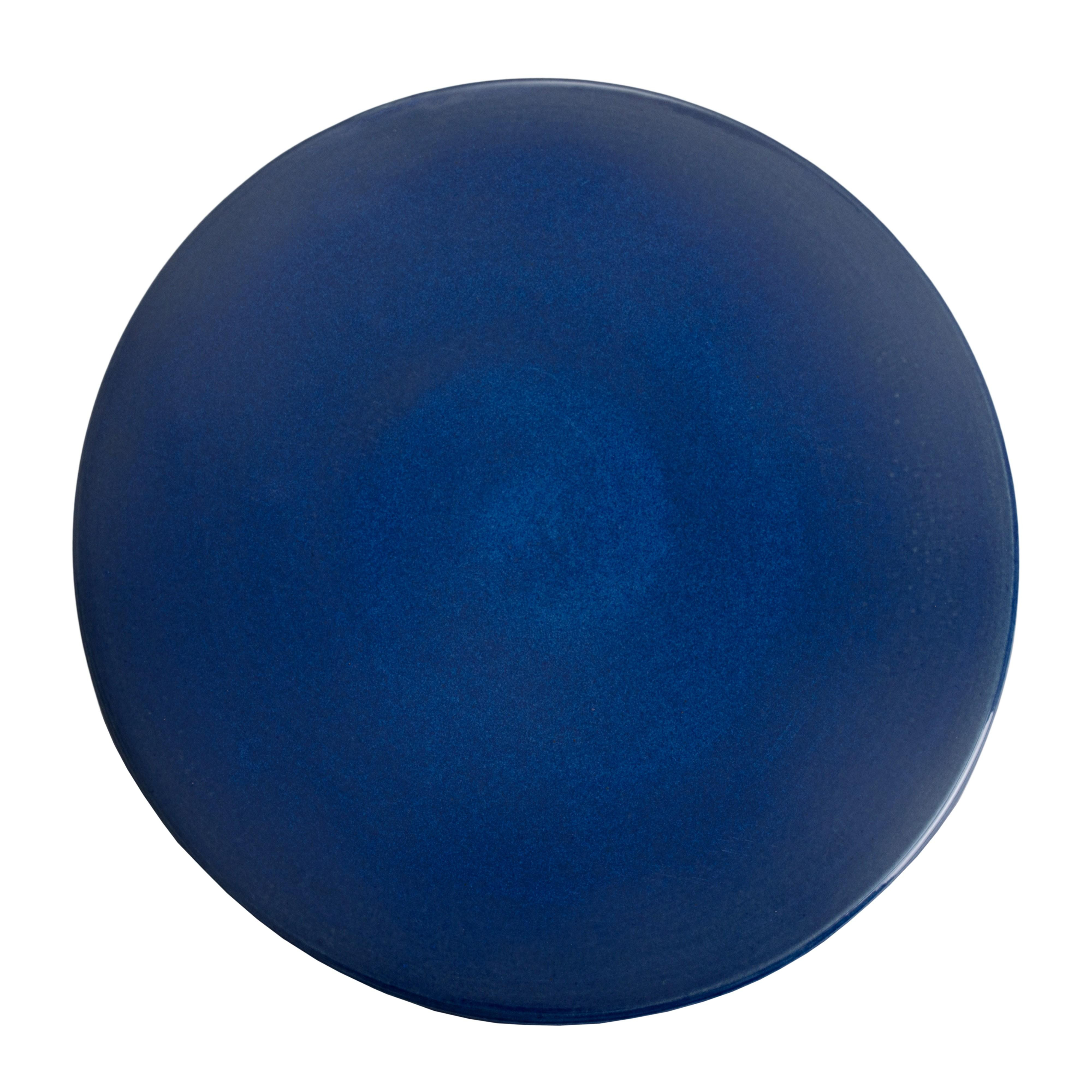 18 in. Round Blue Ceramic Garden Stool