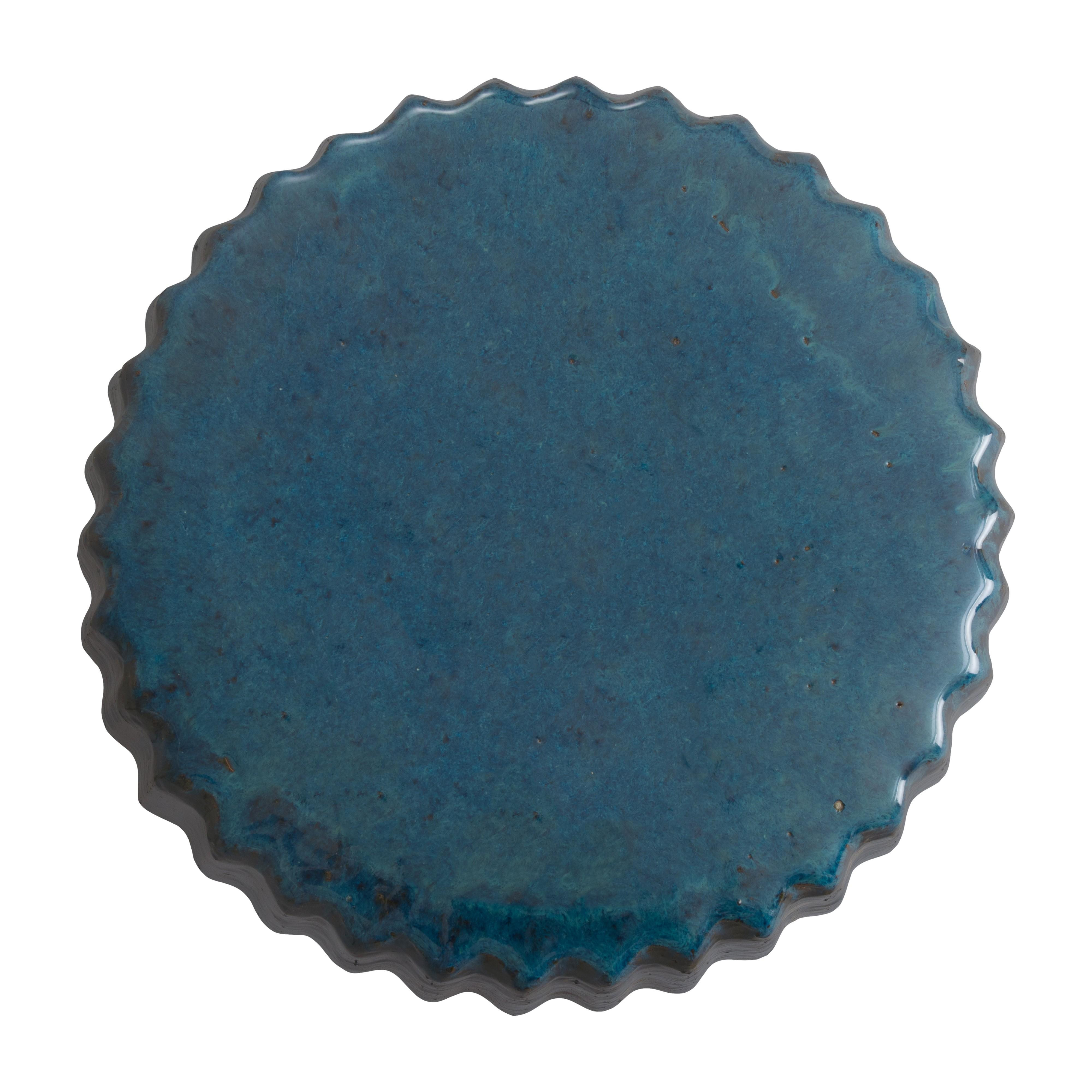 Pleated 18 in. Round Turquoise Ceramic Garden Stool