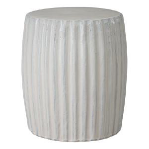 Pleated 18 In Round White Ceramic Garden Stool Emissary   Image