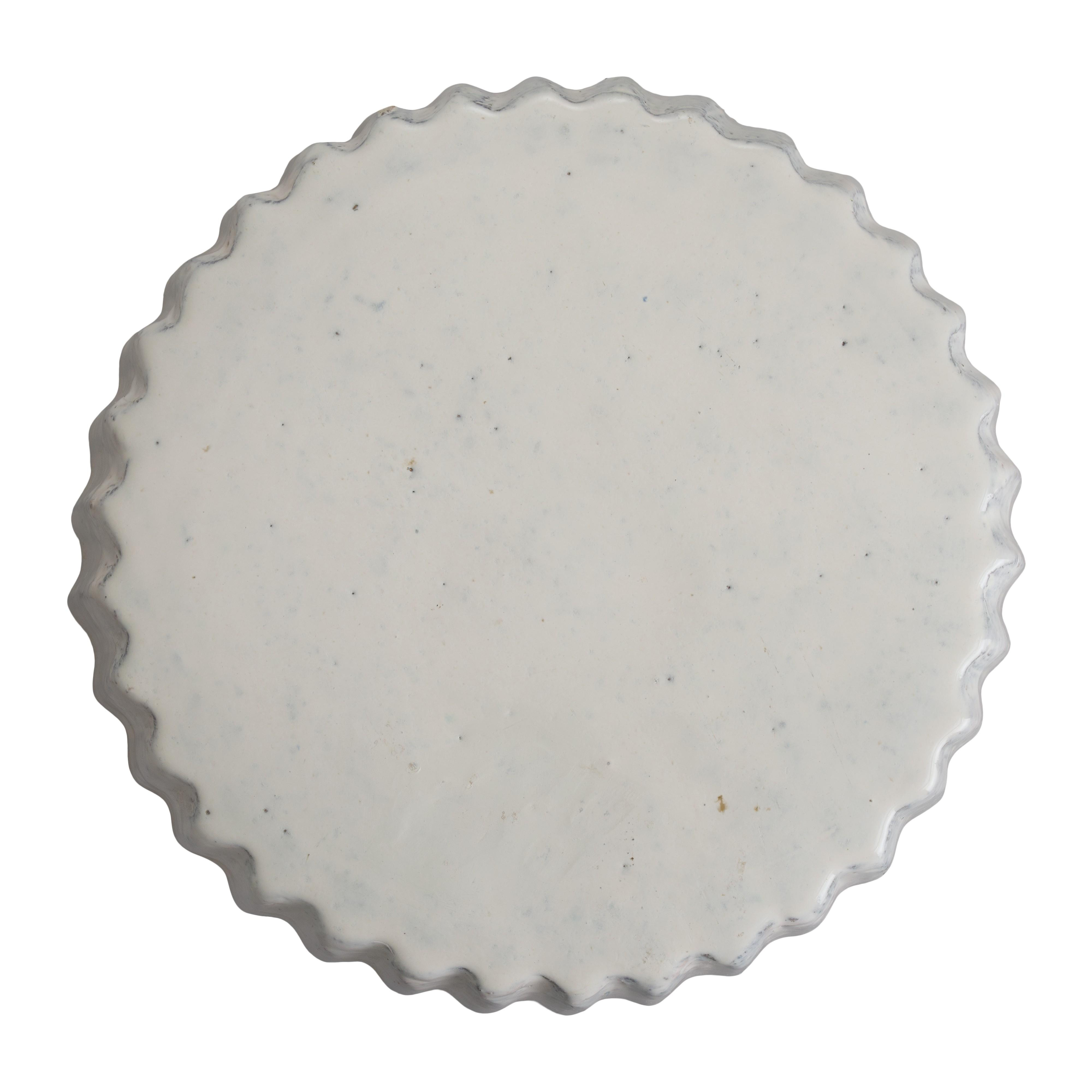 Pleated 18 in. Round White Ceramic Garden Stool