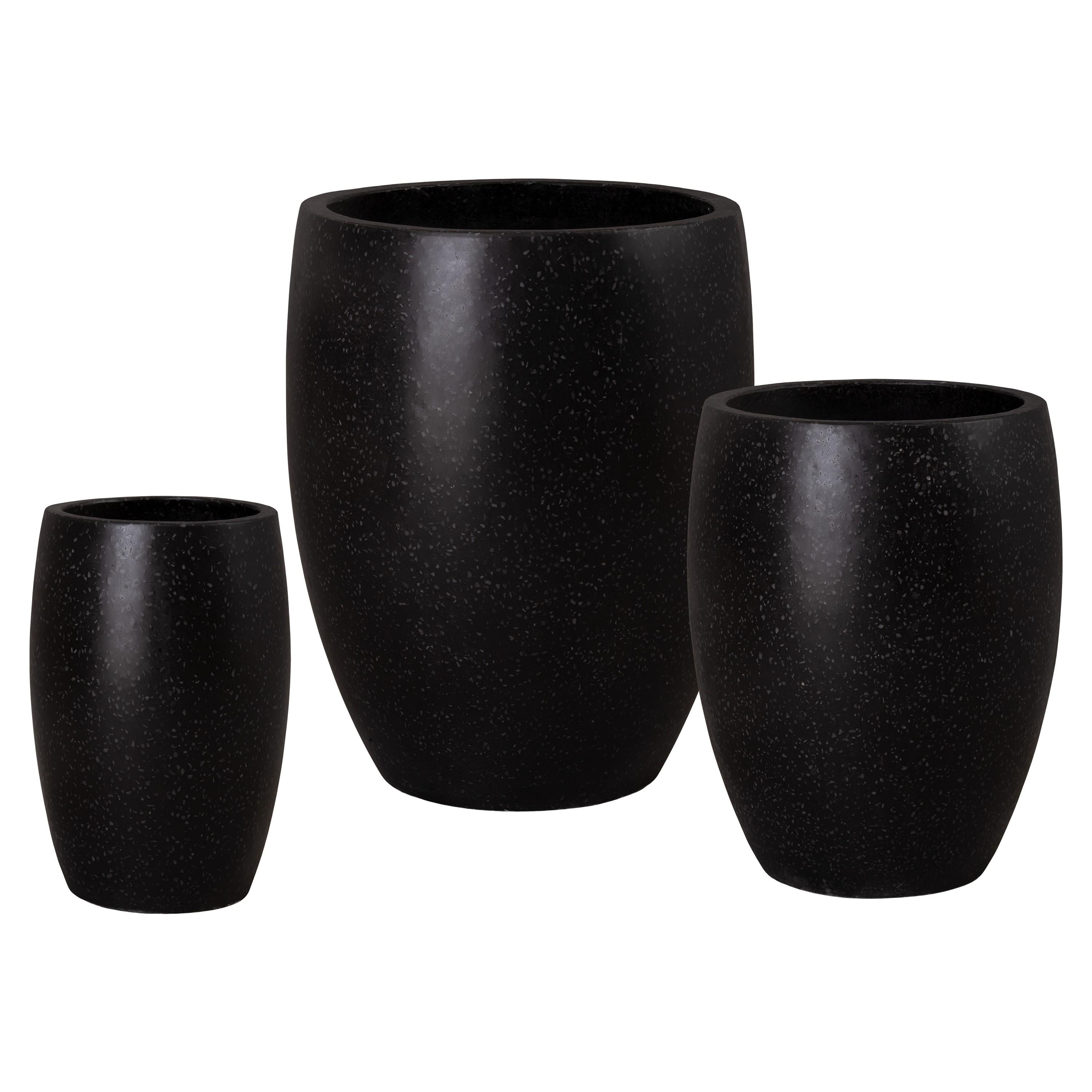 Set of 3 Round Black Terrazzo Planters