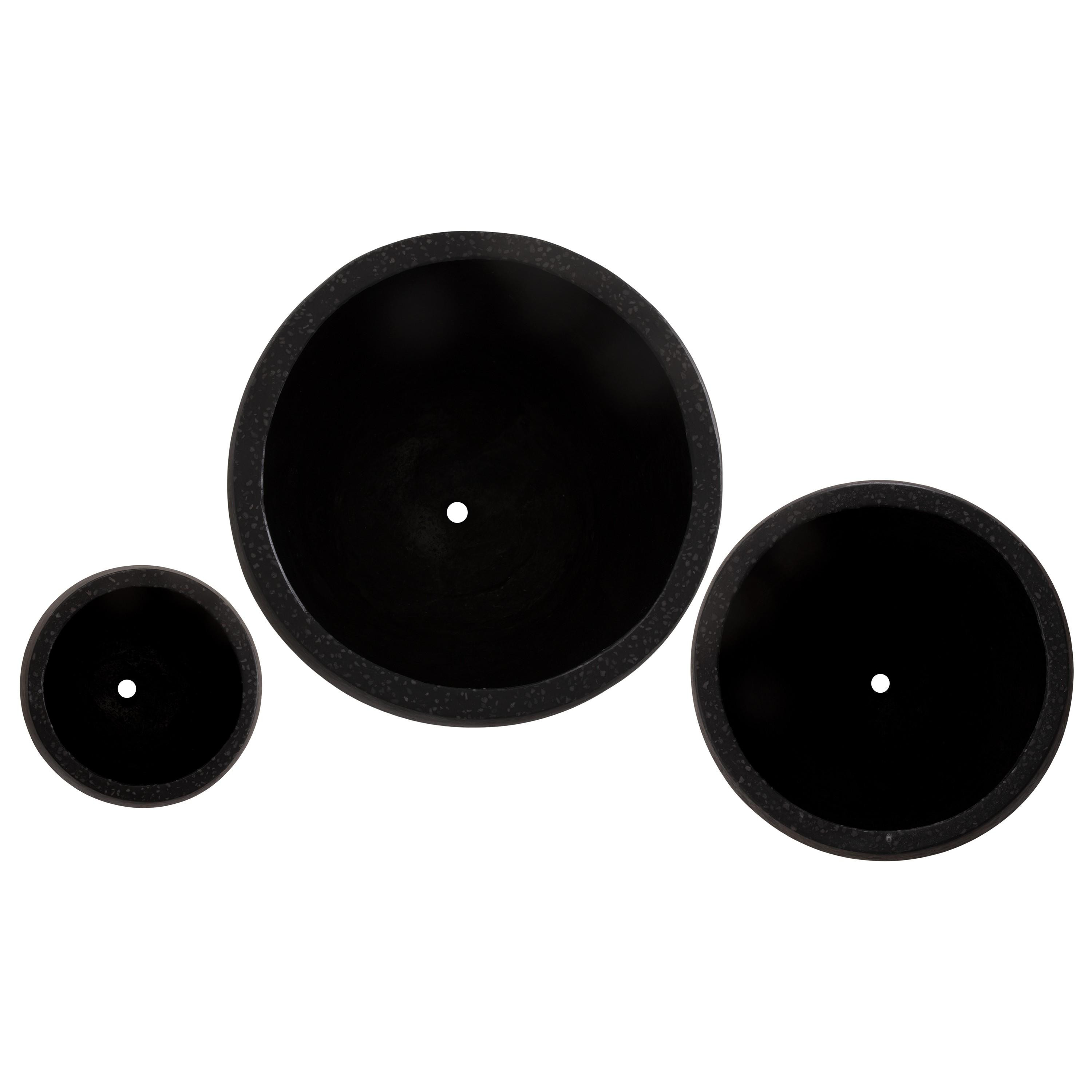 Set of 3 Round Black Terrazzo Planters