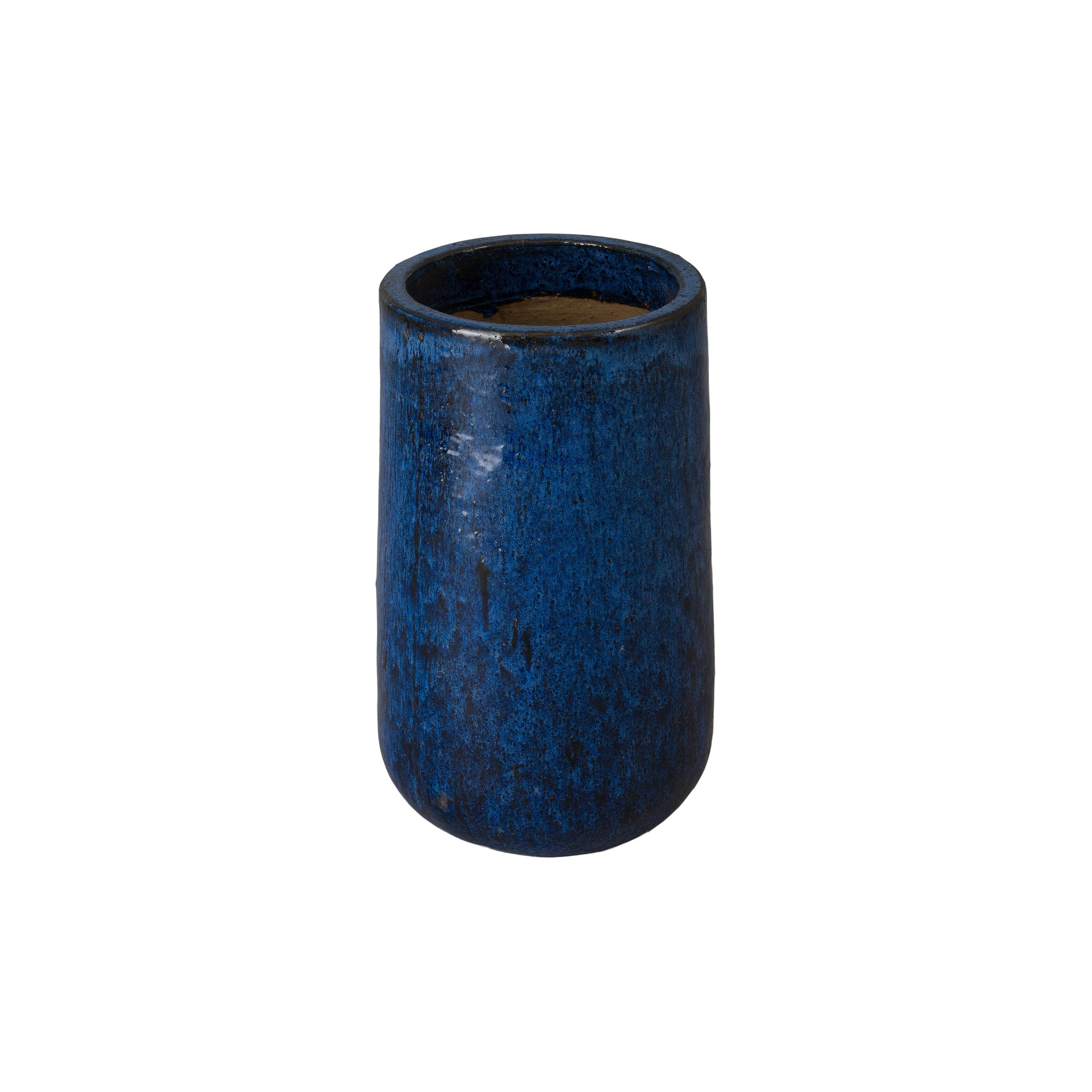 19 in. Round Blue Ceramic Planter
