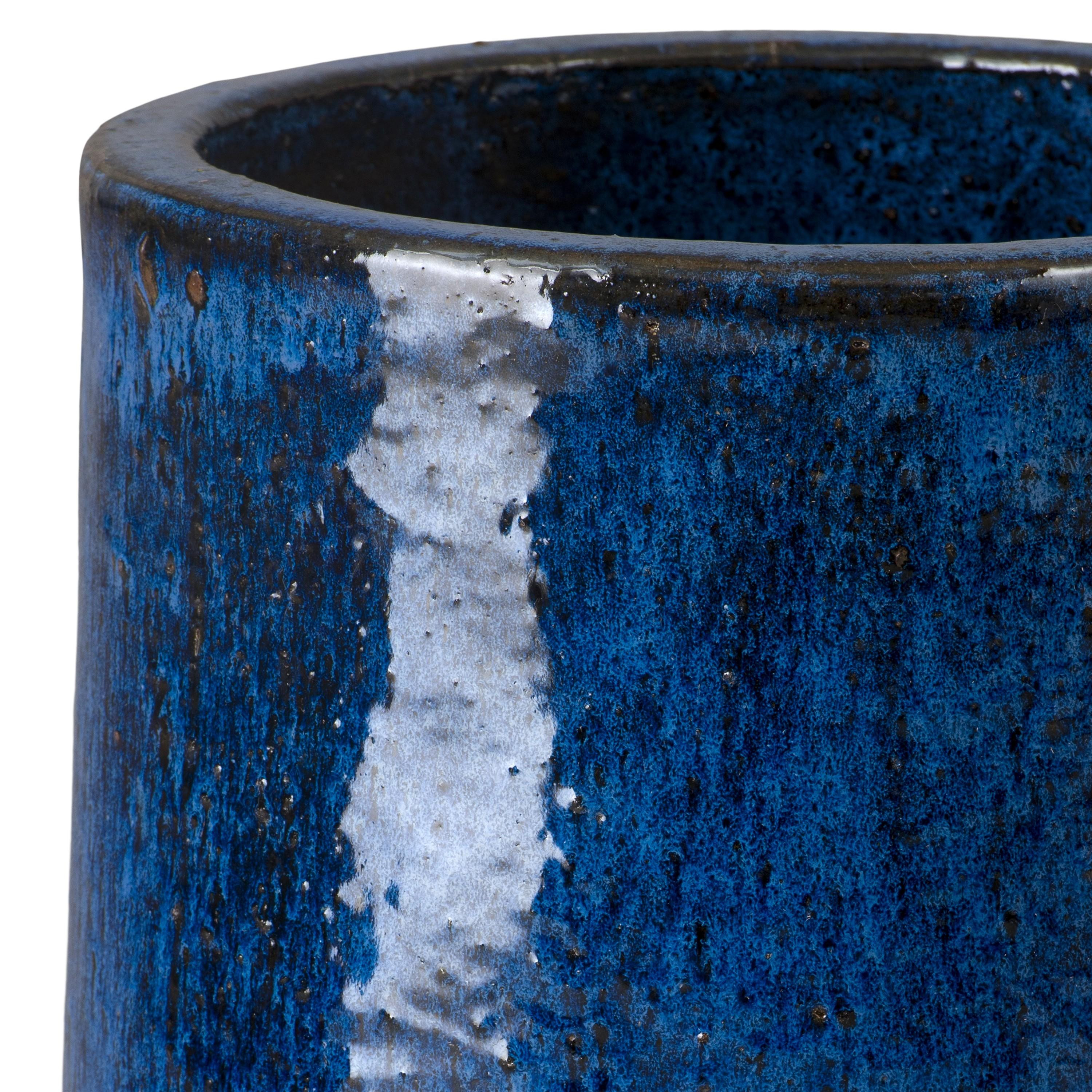 19 in. Round Blue Ceramic Planter