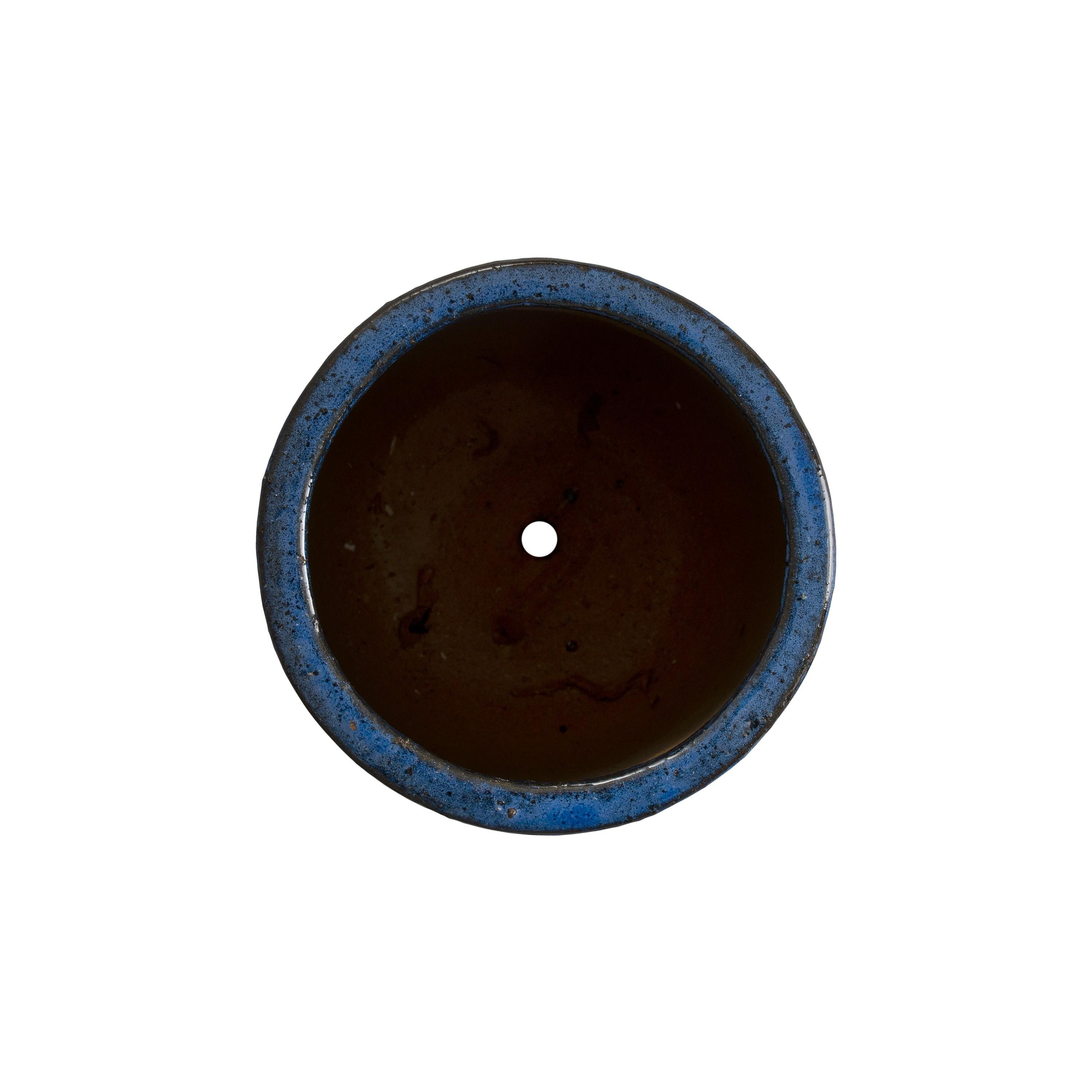 19 in. Round Blue Ceramic Planter