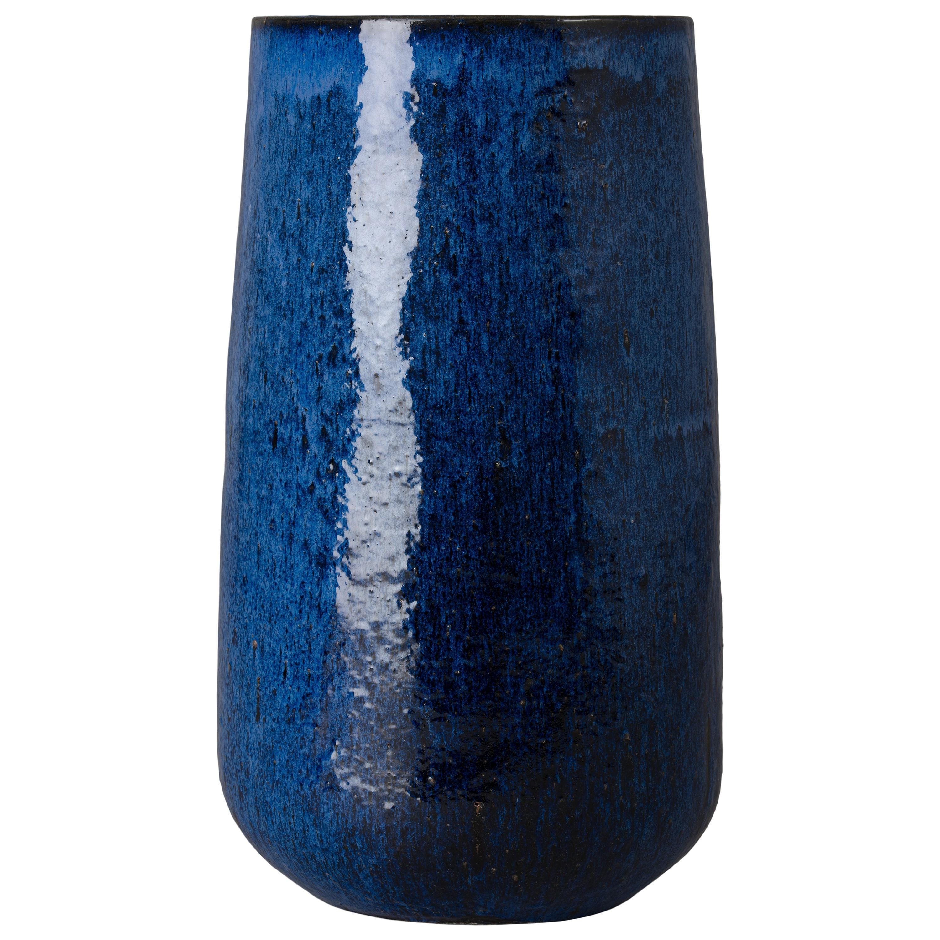 33 in. Round Blue Ceramic Planter