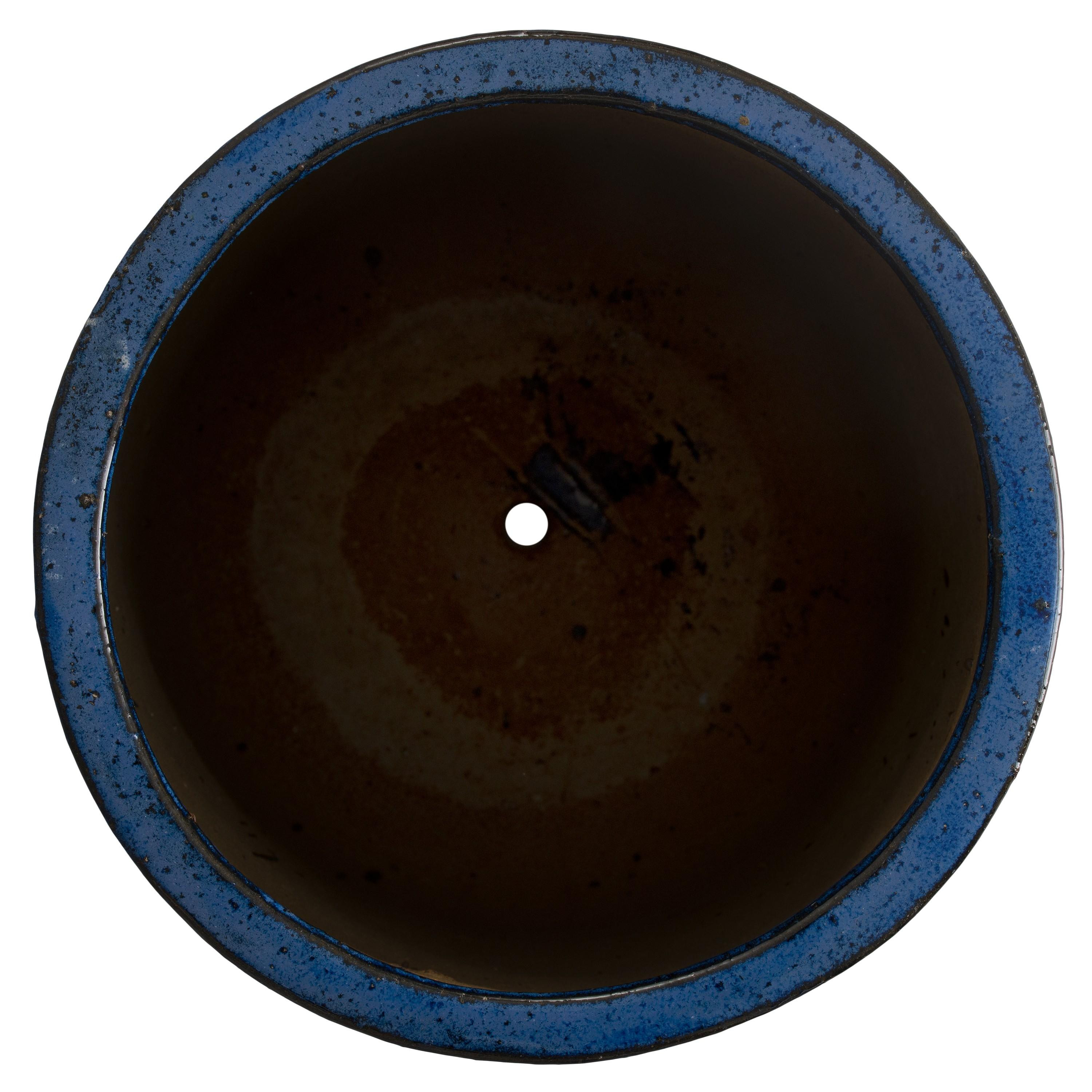 33 in. Round Blue Ceramic Planter