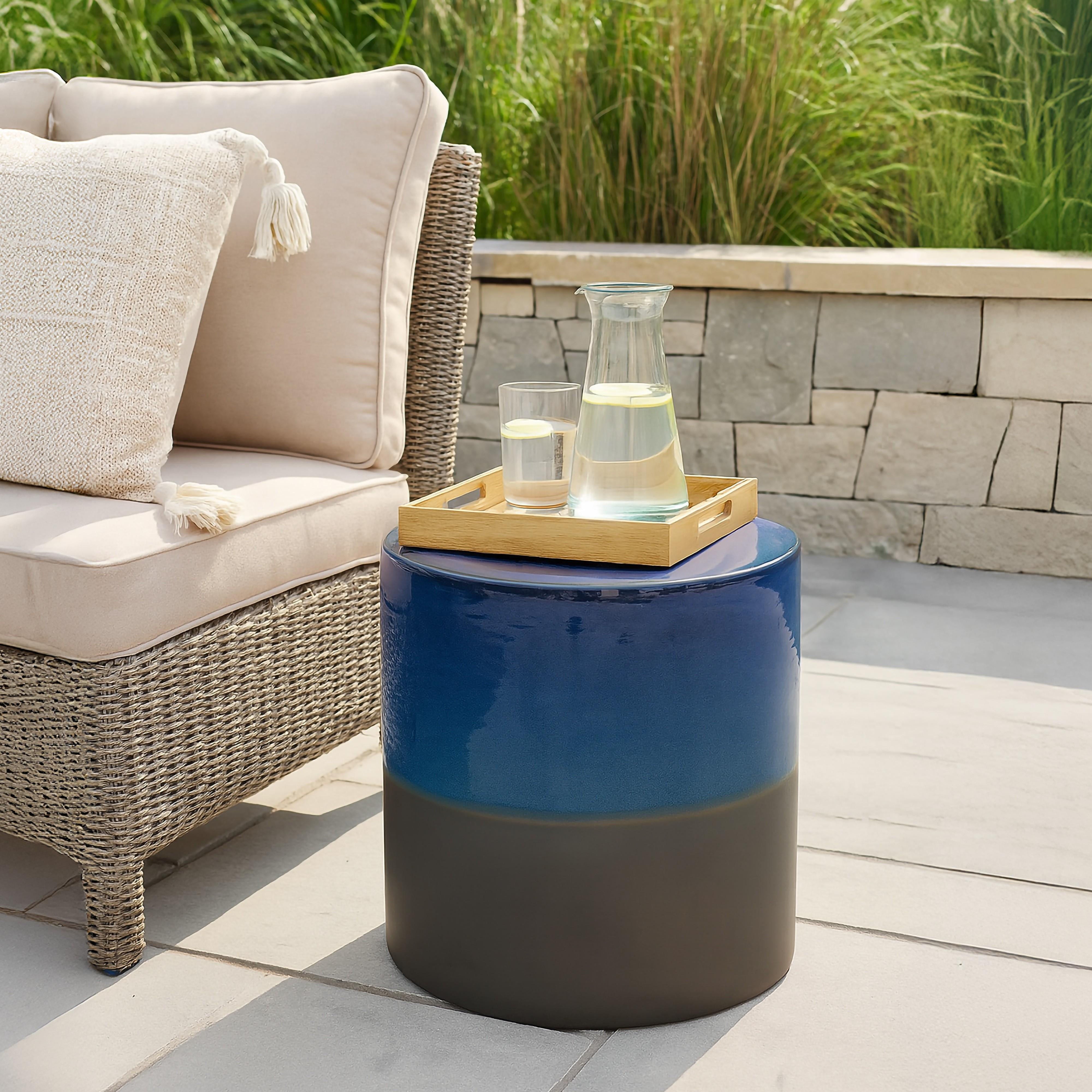 18 in. Two-Tone Blue Garden Stool