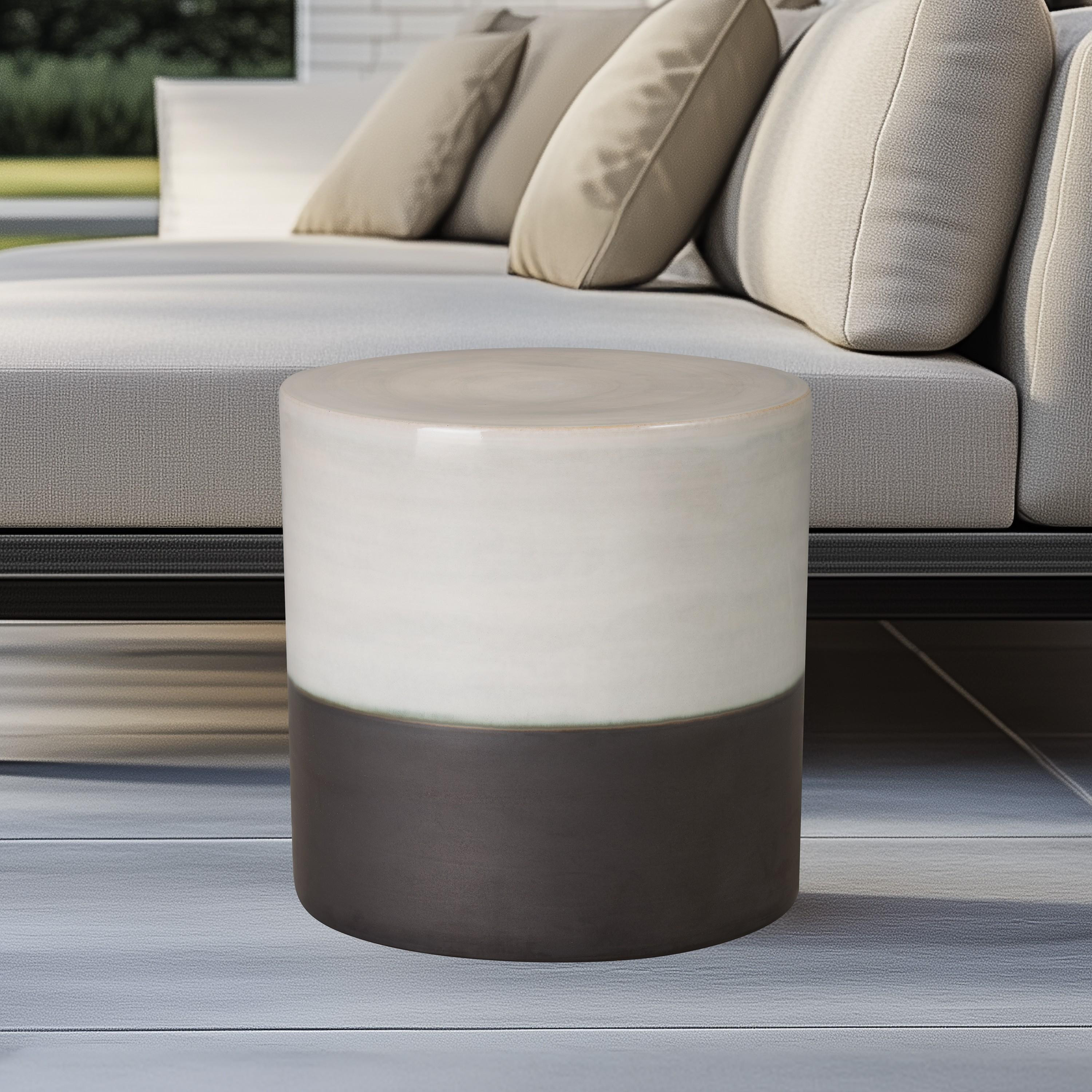 18 in. Two-Tone Distressed White Garden Stool