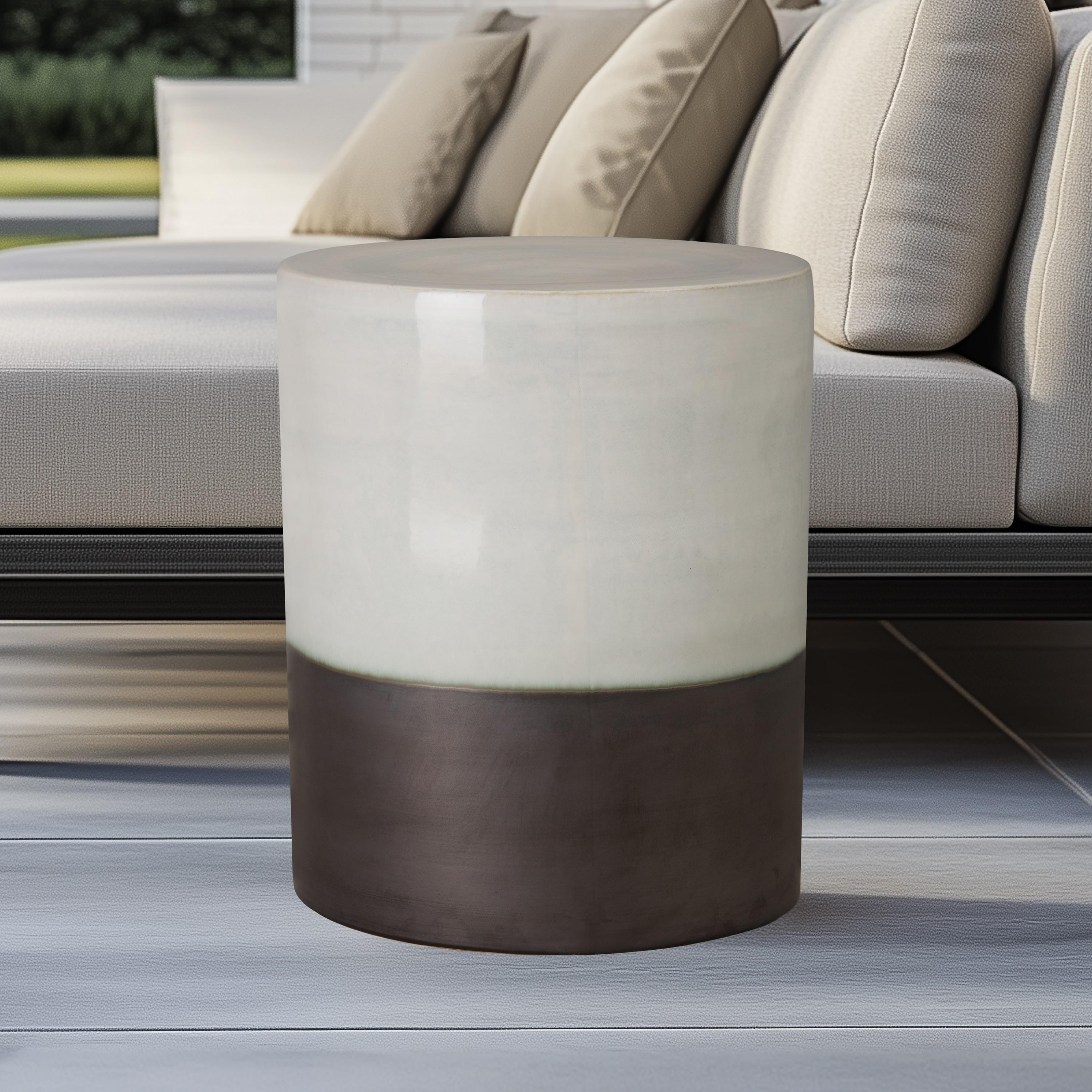 22 in. Two-Tone Distressed White Garden Stool