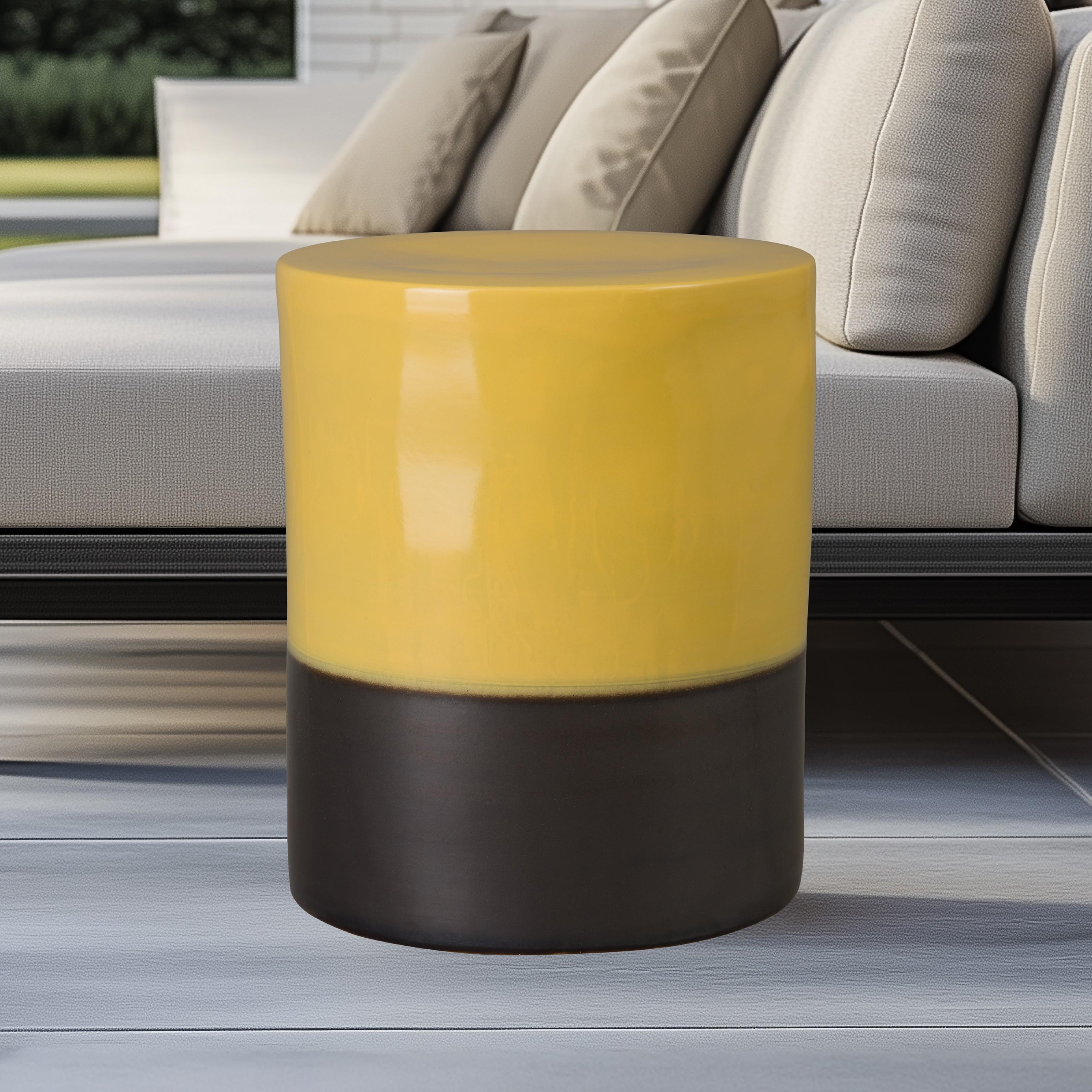 22 in. Two-Tone Mustard Yellow Garden Stool