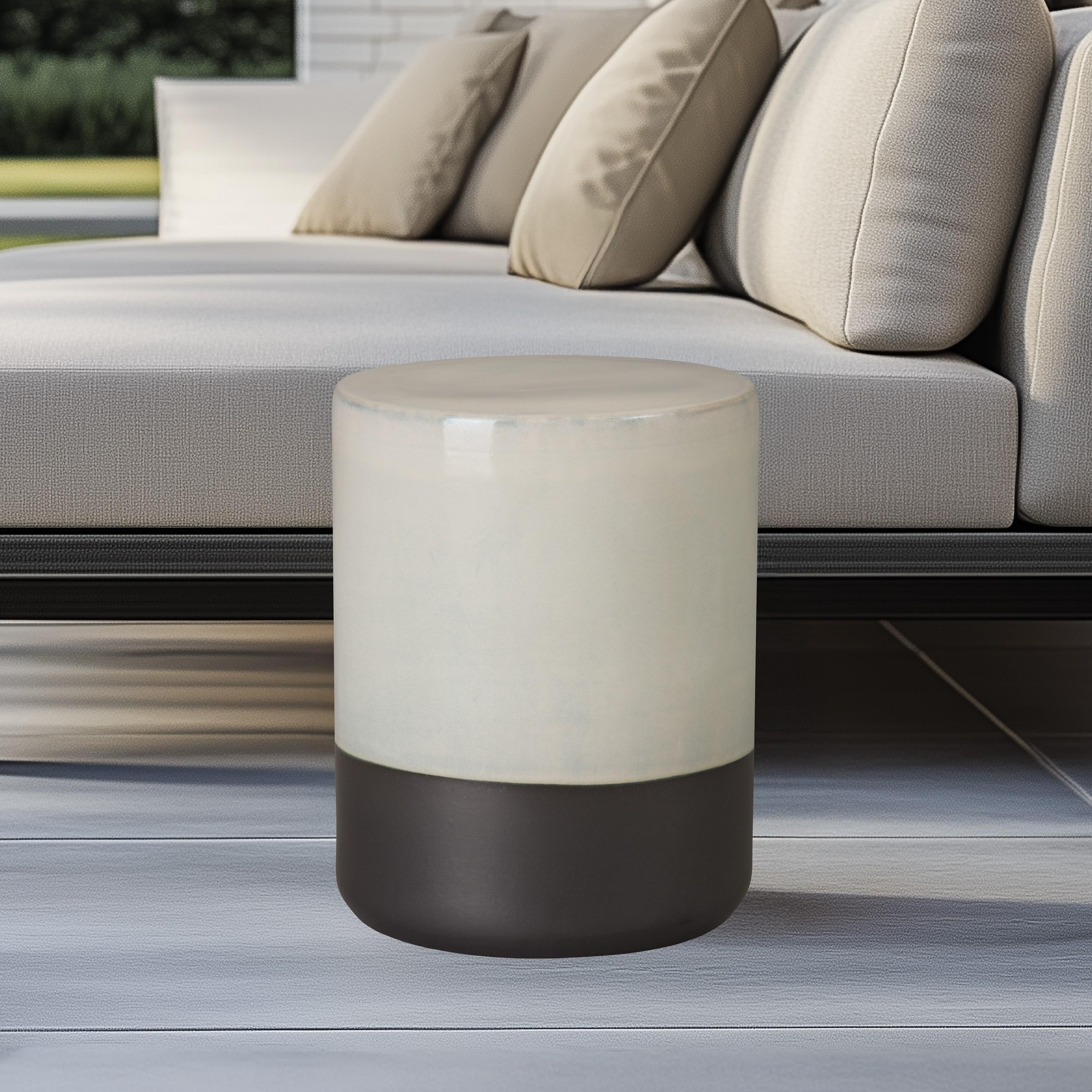 18.5 in. Two-Tone Distressed White Garden Stool