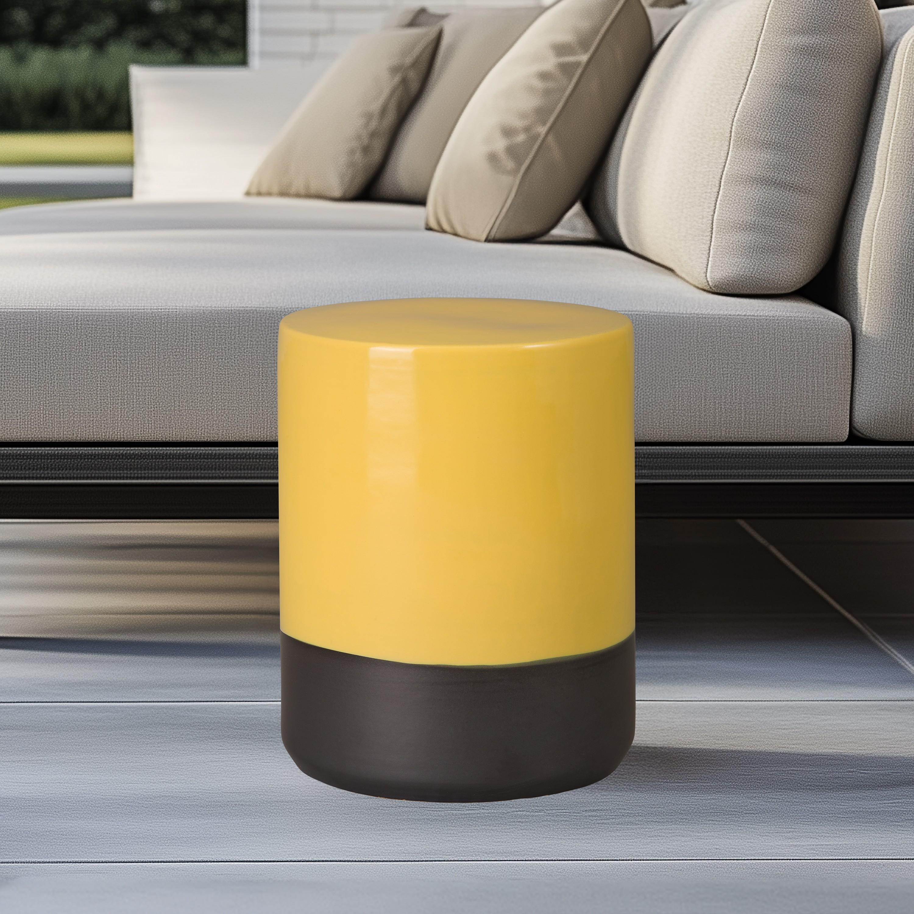 18.5 in. Two-Tone Mustard Yellow Garden Stool