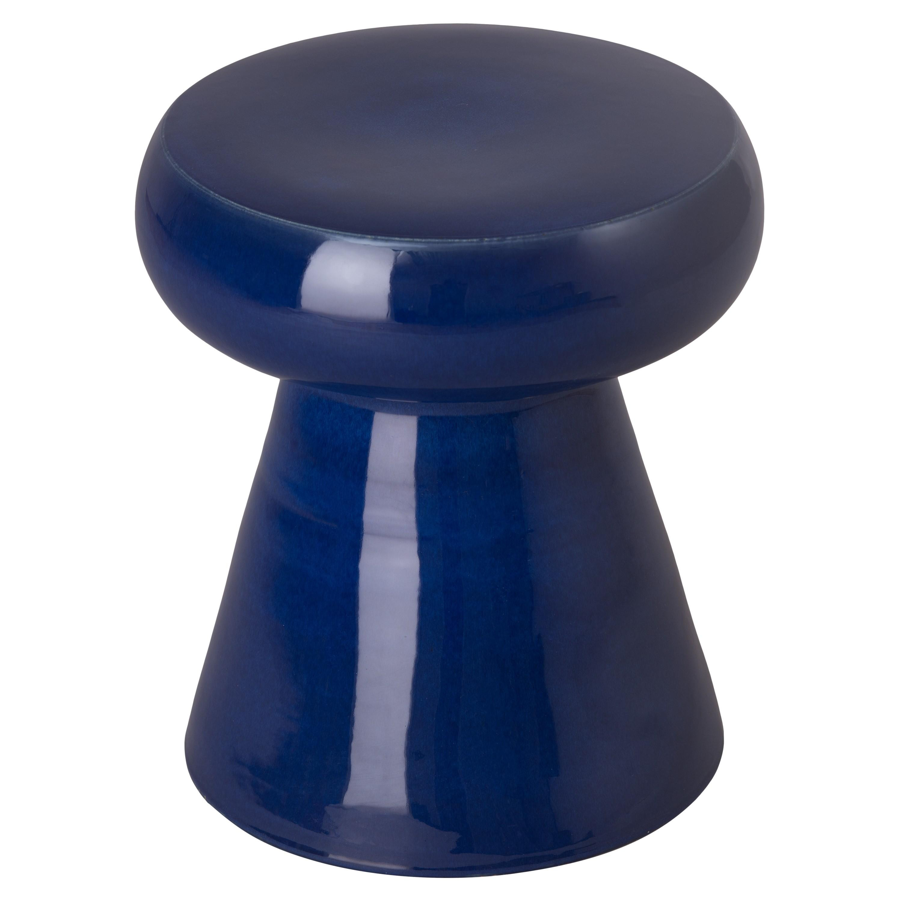 18 in. Mushroom Blue Ceramic Garden Stool