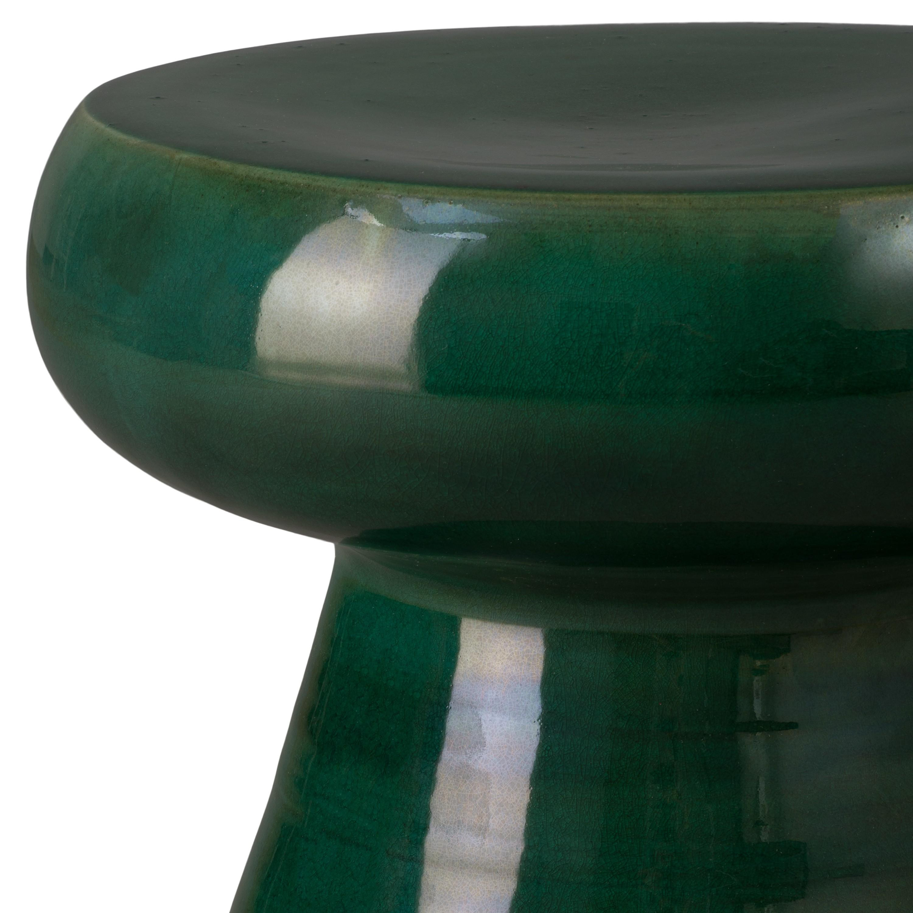 18 in. Mushroom Green Ceramic Garden Stool