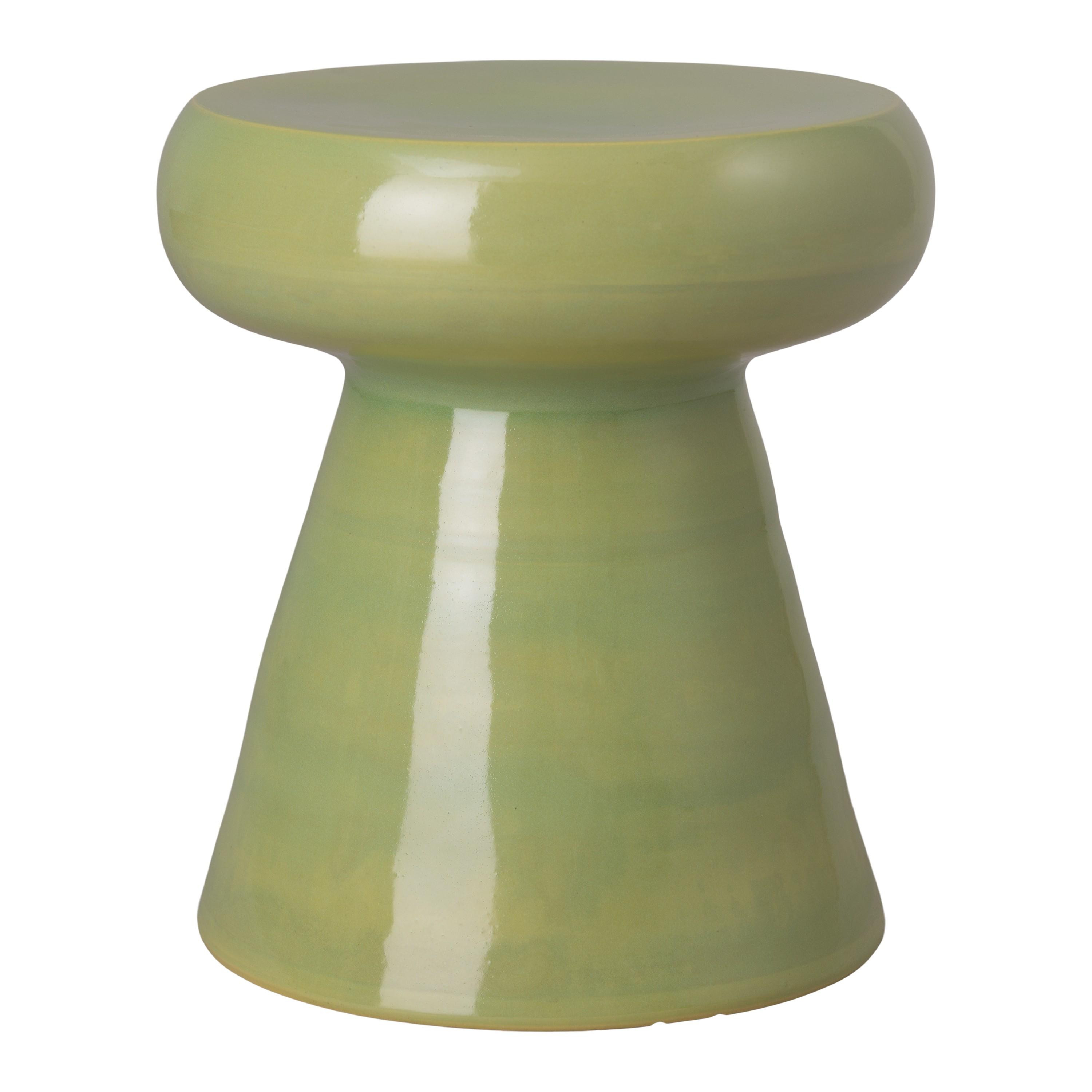18 in. Mushroom Lime Ceramic Garden Stool