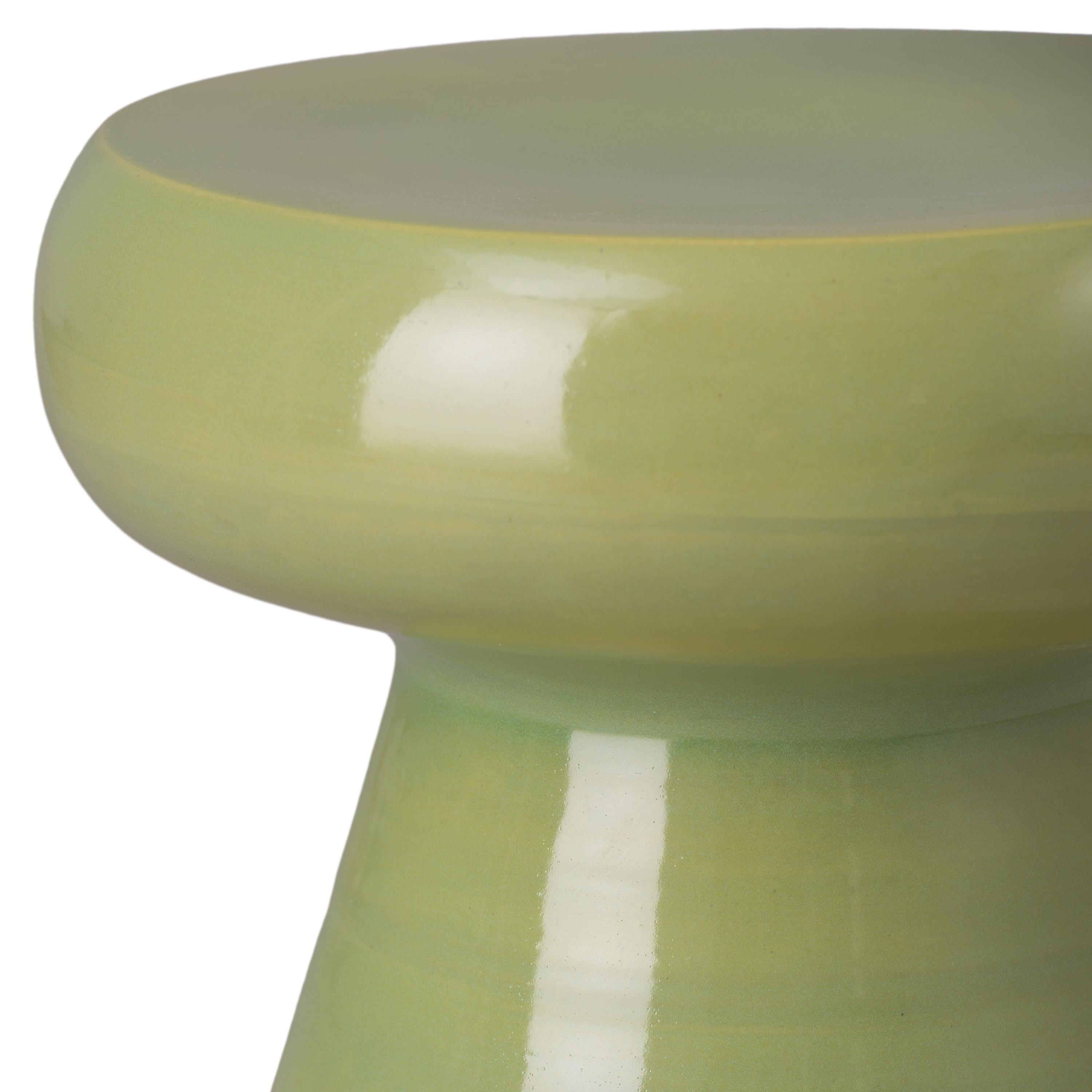 18 in. Mushroom Lime Ceramic Garden Stool